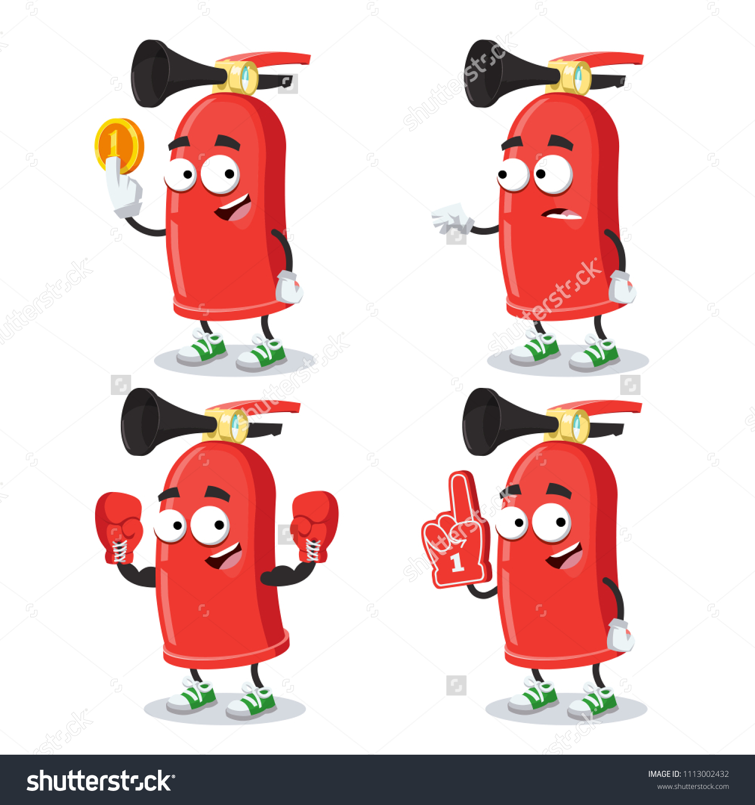 Set Cartoon Fire Extinguisher Mascot On Stock Vector (Royalty Free ...