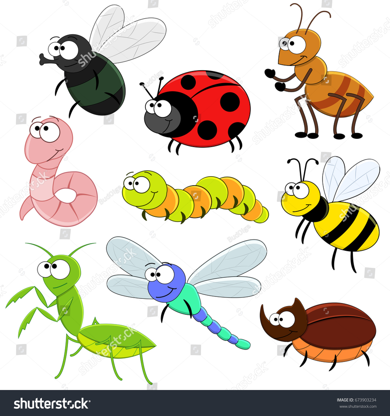 Set Cartoon Funny Insects Vector Illustration Stock Vector 673903234 ...