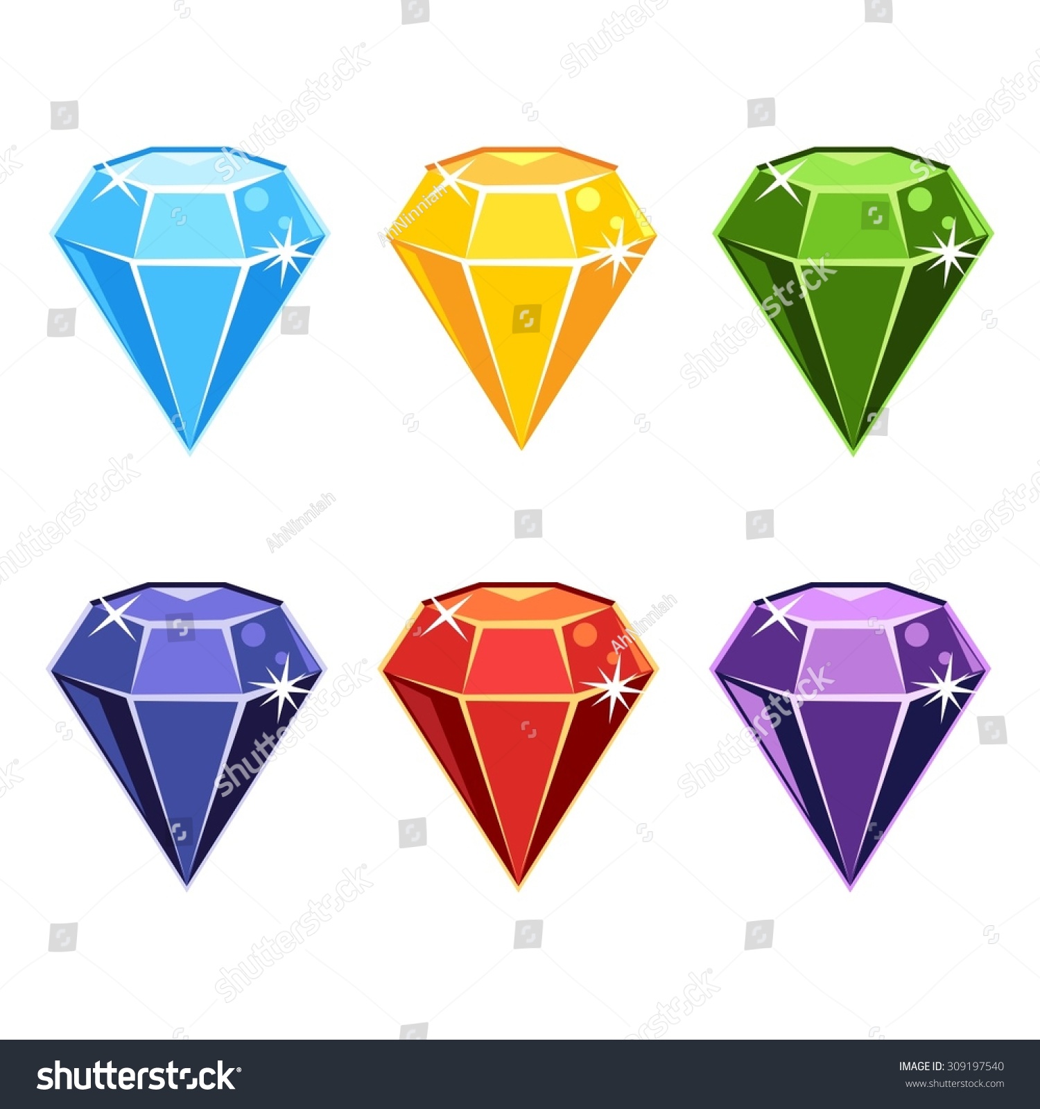 Set Cartoon Gemstones Different Colors Stock Vector 309197540 ...