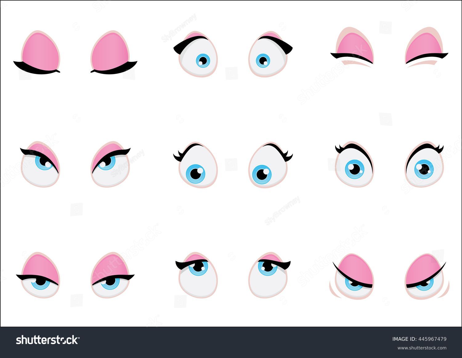 Set Cartoon Girl Eyes Isolated On Stock Vector (Royalty Free) 445967479