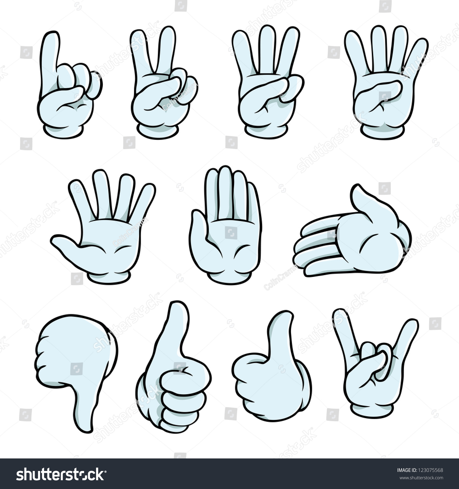 Set Cartoon Hands Showing Various Gestures Stock Vector Royalty Free 123075568 9496