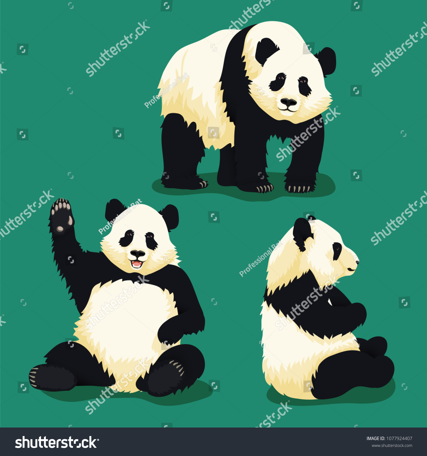 かわいいジャイアントパンダの漫画のイラストセット パンダに座り 微笑みながらなびき パンダを立ち パンダ を横顔にしている のベクター画像素材 ロイヤリティフリー