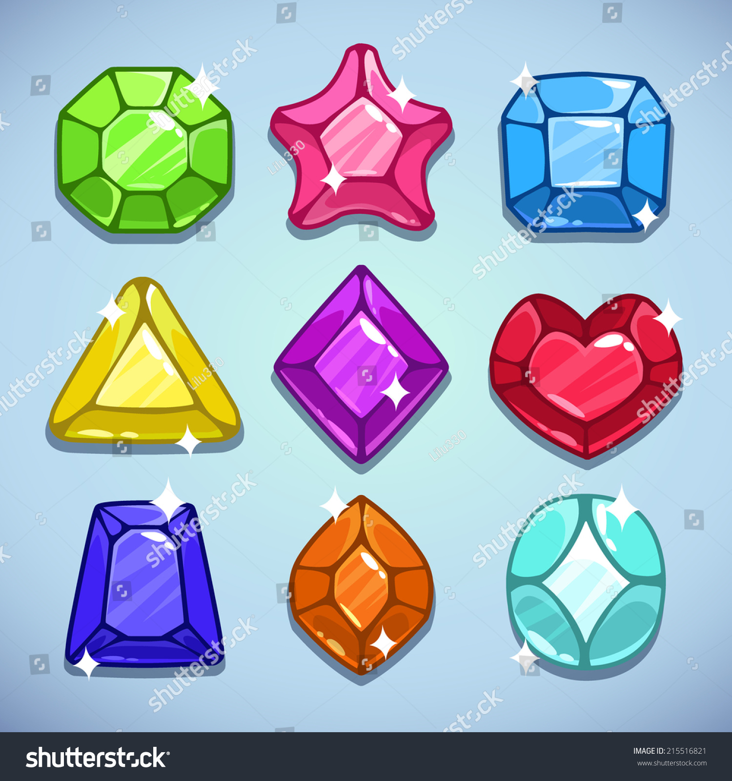 Set Of Cartoon Jewels With Sparkles Stock Vector Illustration 215516821 ...