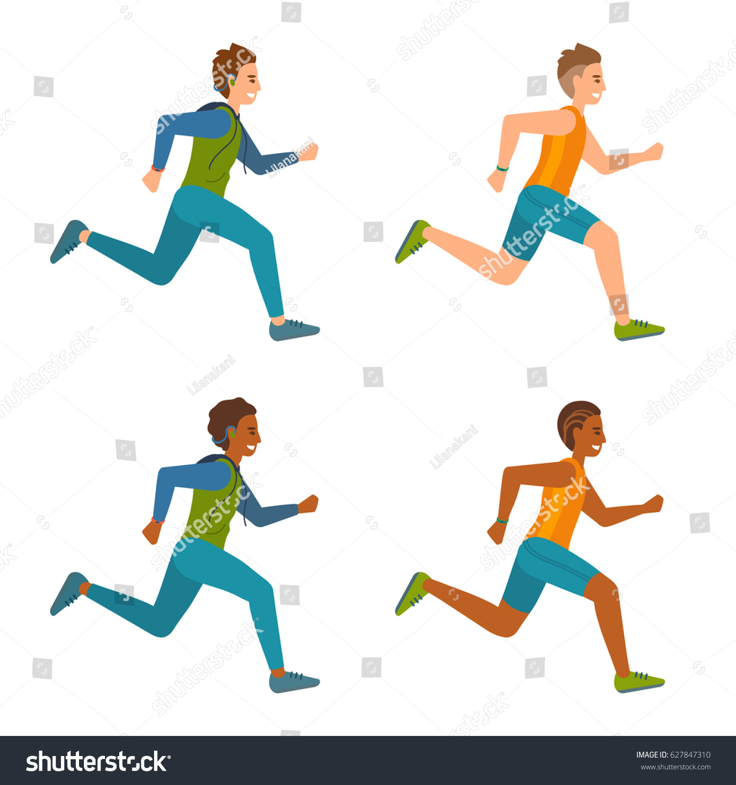 Set Cartoon Jogging Men Running Boys Stock Vector 627847310 - Shutterstock