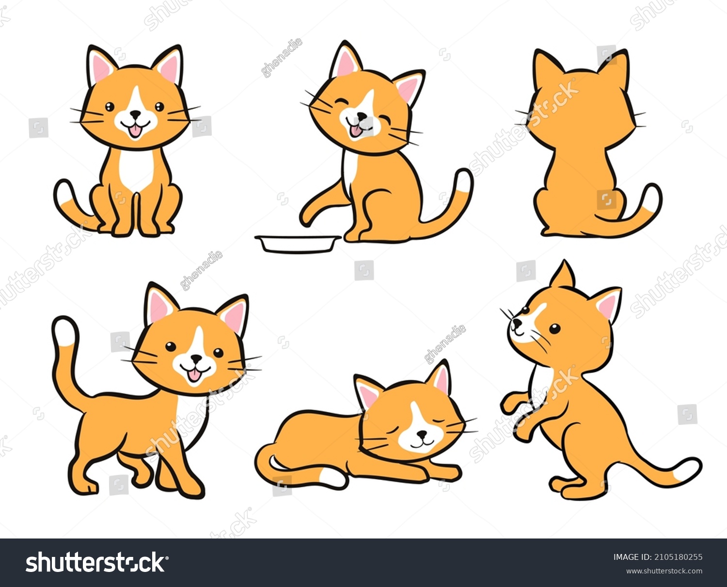 Set Cartoon Kitten Various Expressions Sitting Stock Vector (Royalty ...