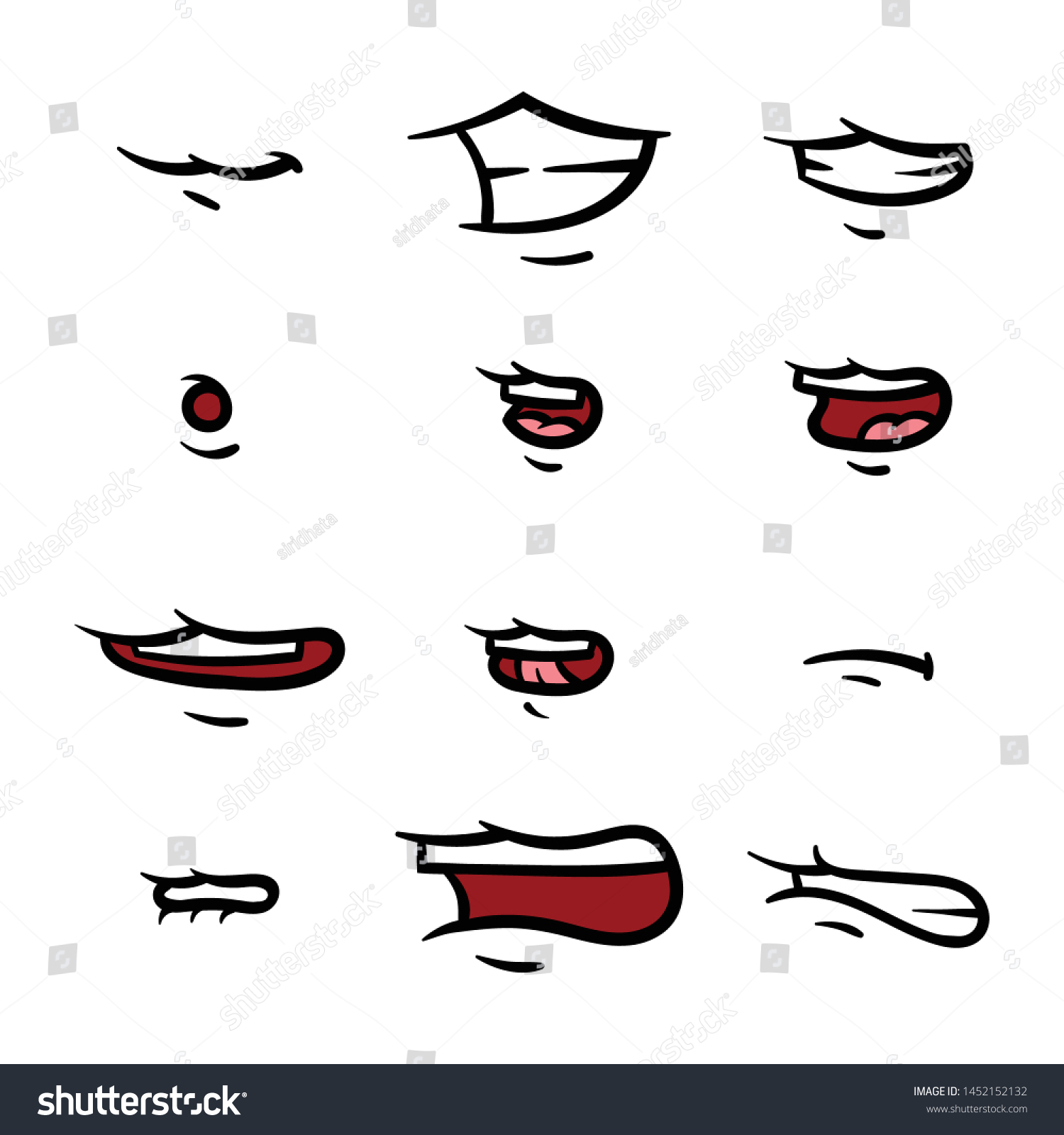 Set Cartoon Mouth Poses Stock Vector (Royalty Free) 1452152132