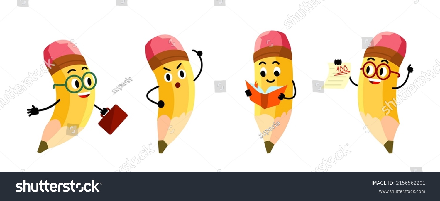 Set Cartoon Pencils Emoji Faces Childish Stock Vector (royalty Free 