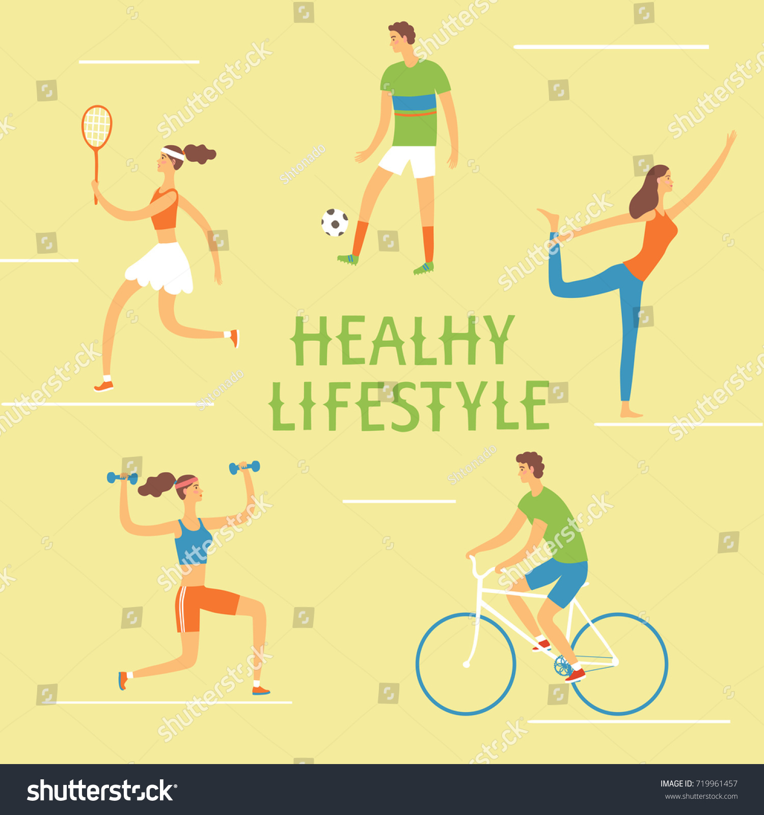 Set Cartoon People Doing Sport Exercises Stock Vector (Royalty Free ...