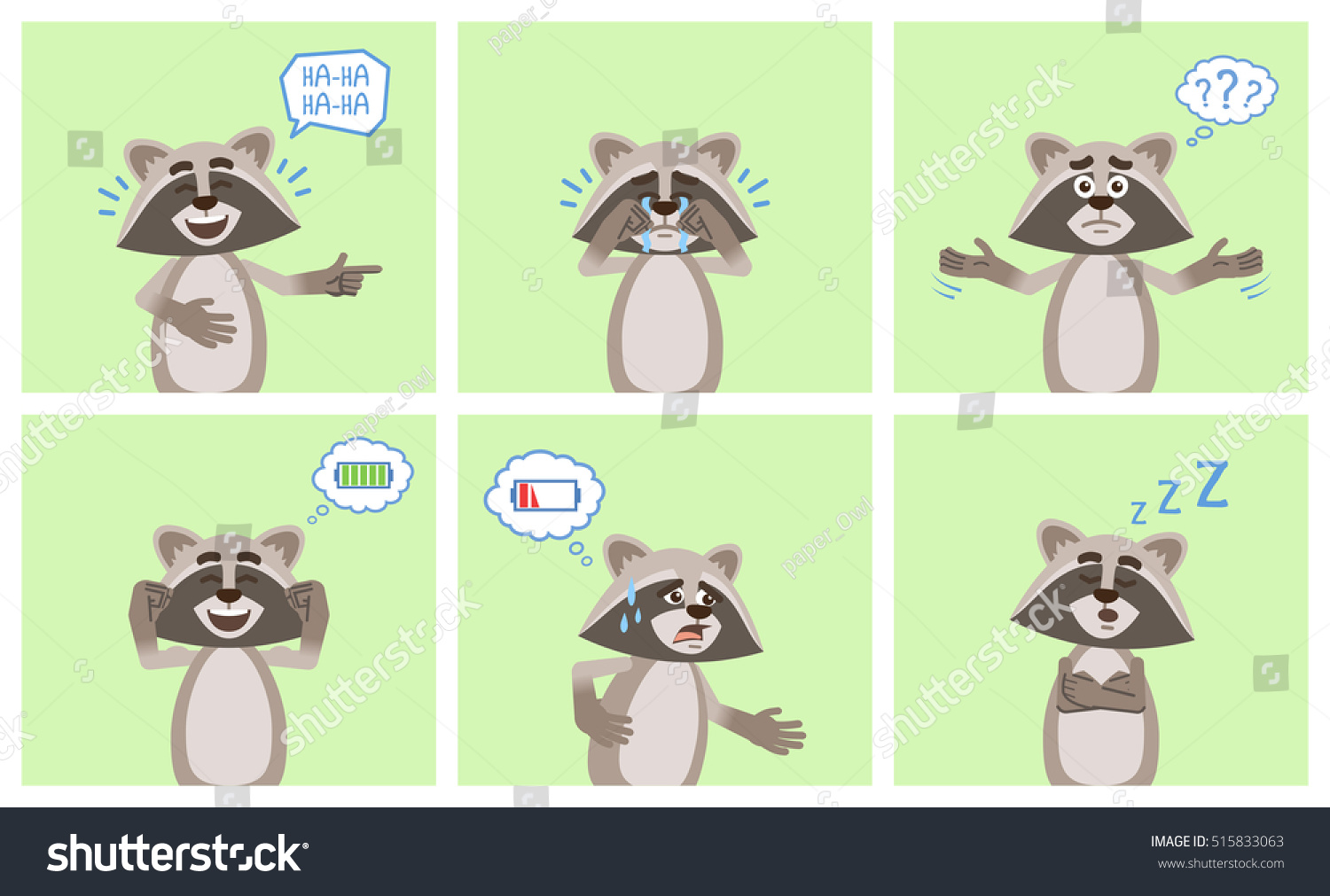 Set Cartoon Raccoon Characters Posing Different Vector De Stock Libre