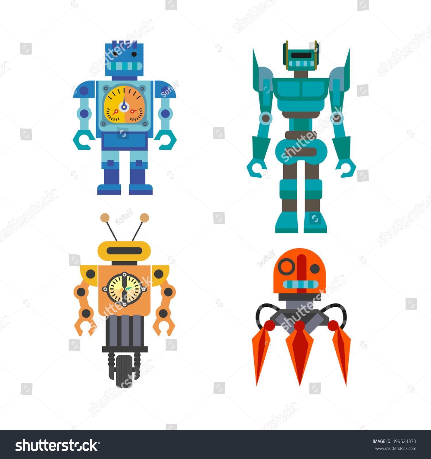 Set Cartoon Robots Machine Robot Technology Stock Vector 499524370 ...