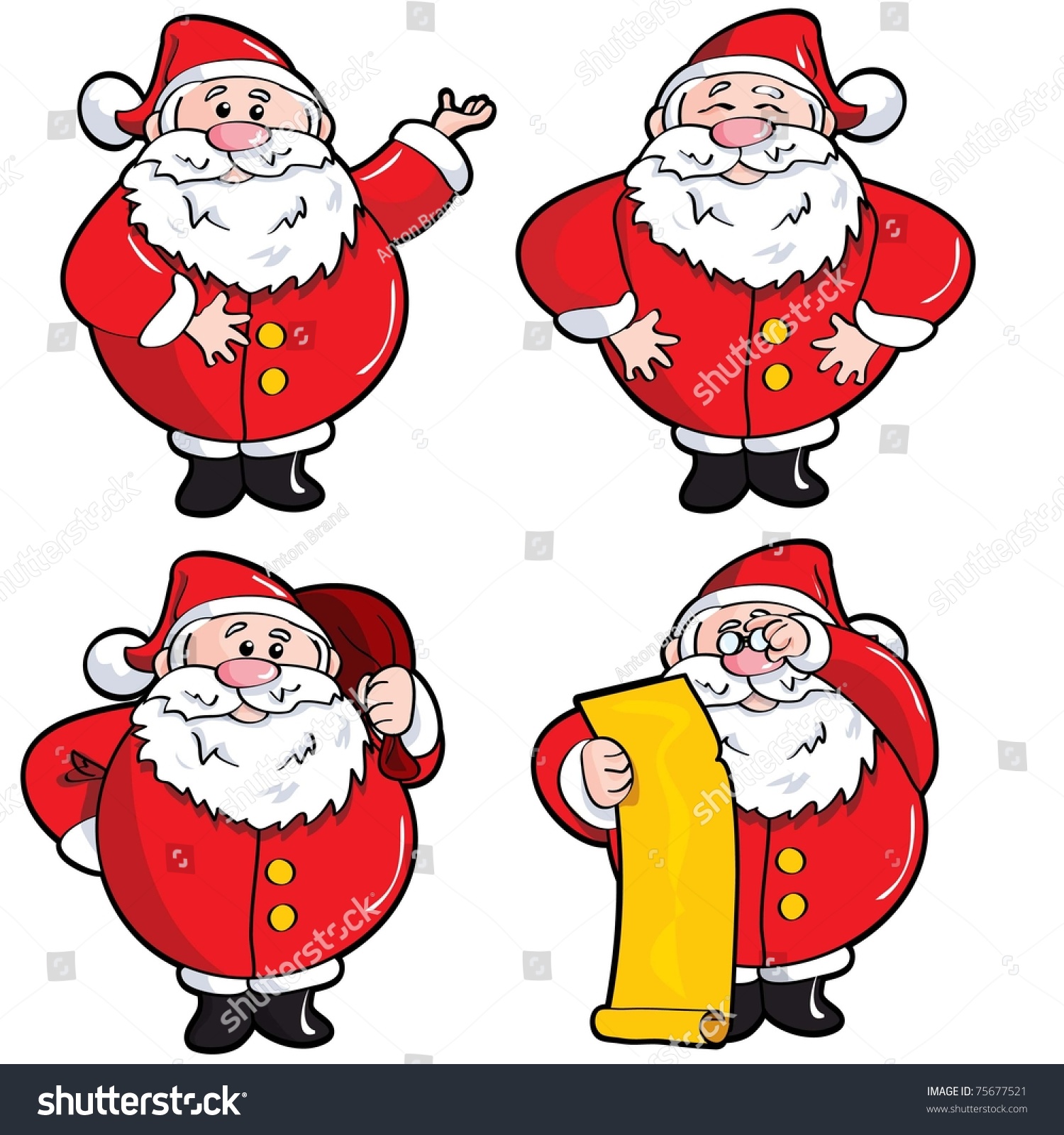 Set Of Cartoon Santa. Isolated On White Stock Vector Illustration