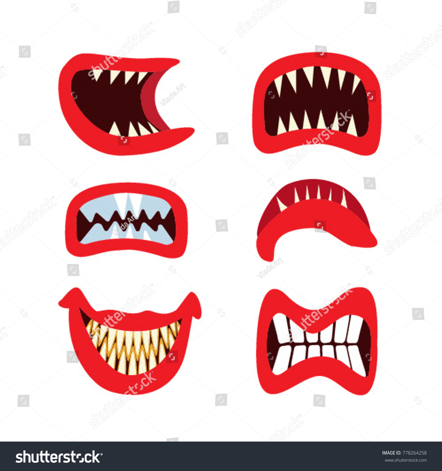 Set Cartoon Smiles Monster Red Lips Stock Vector (Royalty Free ...