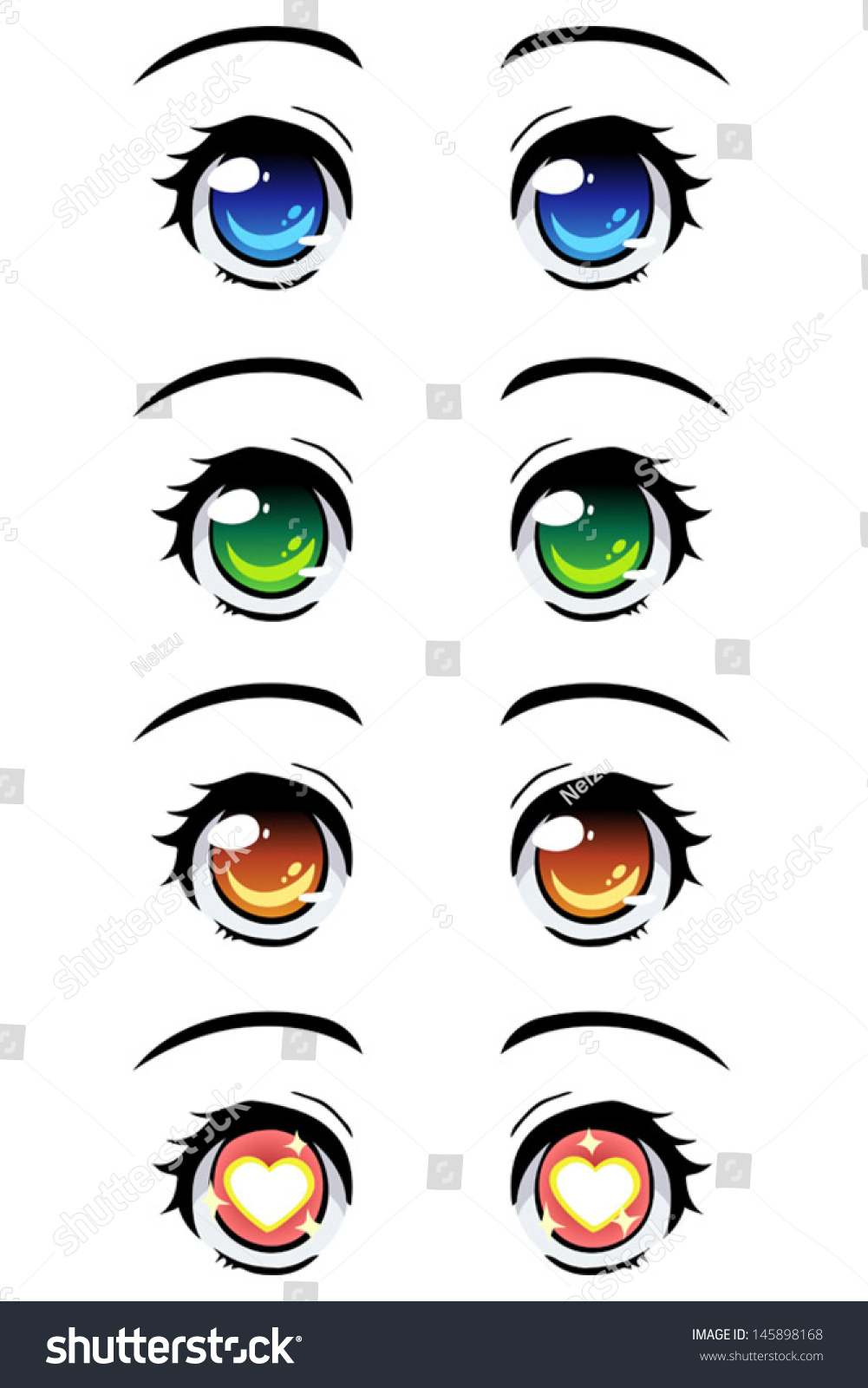 Set Of Cartoon Style Eyes Of Different Colors, Isolated On White. Stock ...