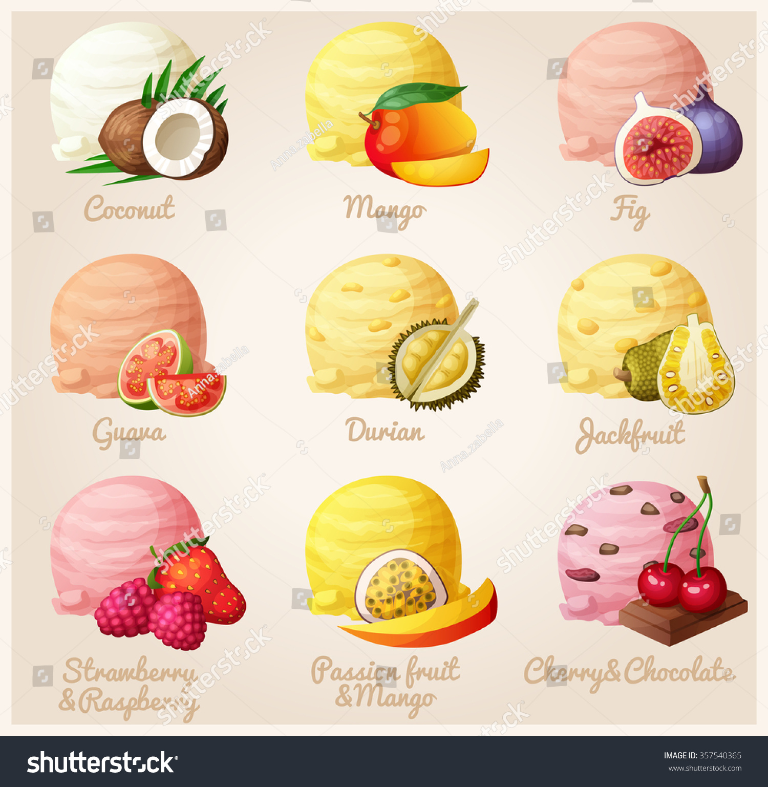 Set Cartoon Vector Icons Ice Cream Stock Vector Royalty Free