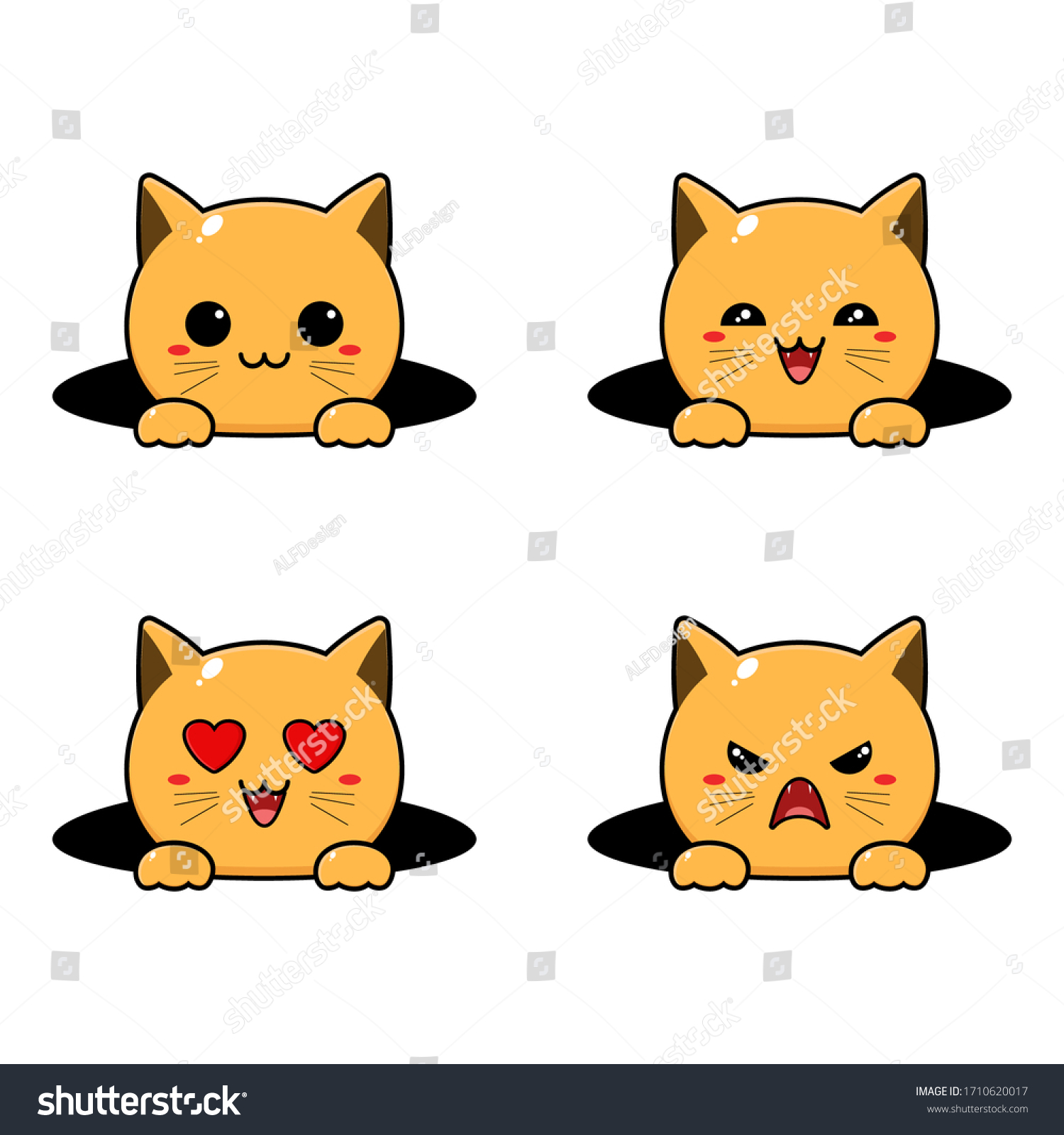 Set Cat Vector Design Cute Kawai เวกเตอรสตอก ปลอดคาลขสทธ