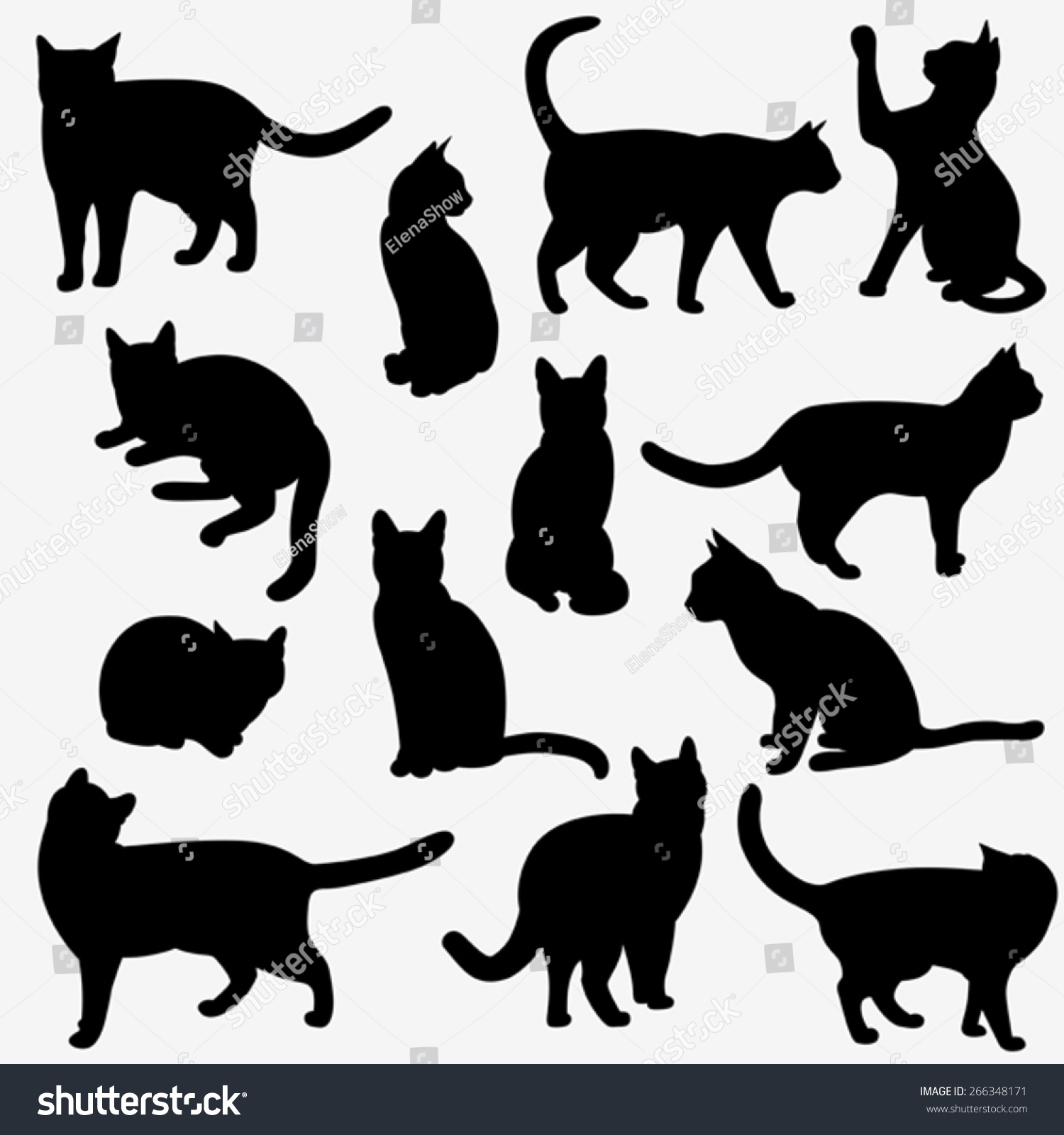 Set Cats Silhouettes On White Background Stock Vector 266348171 ...