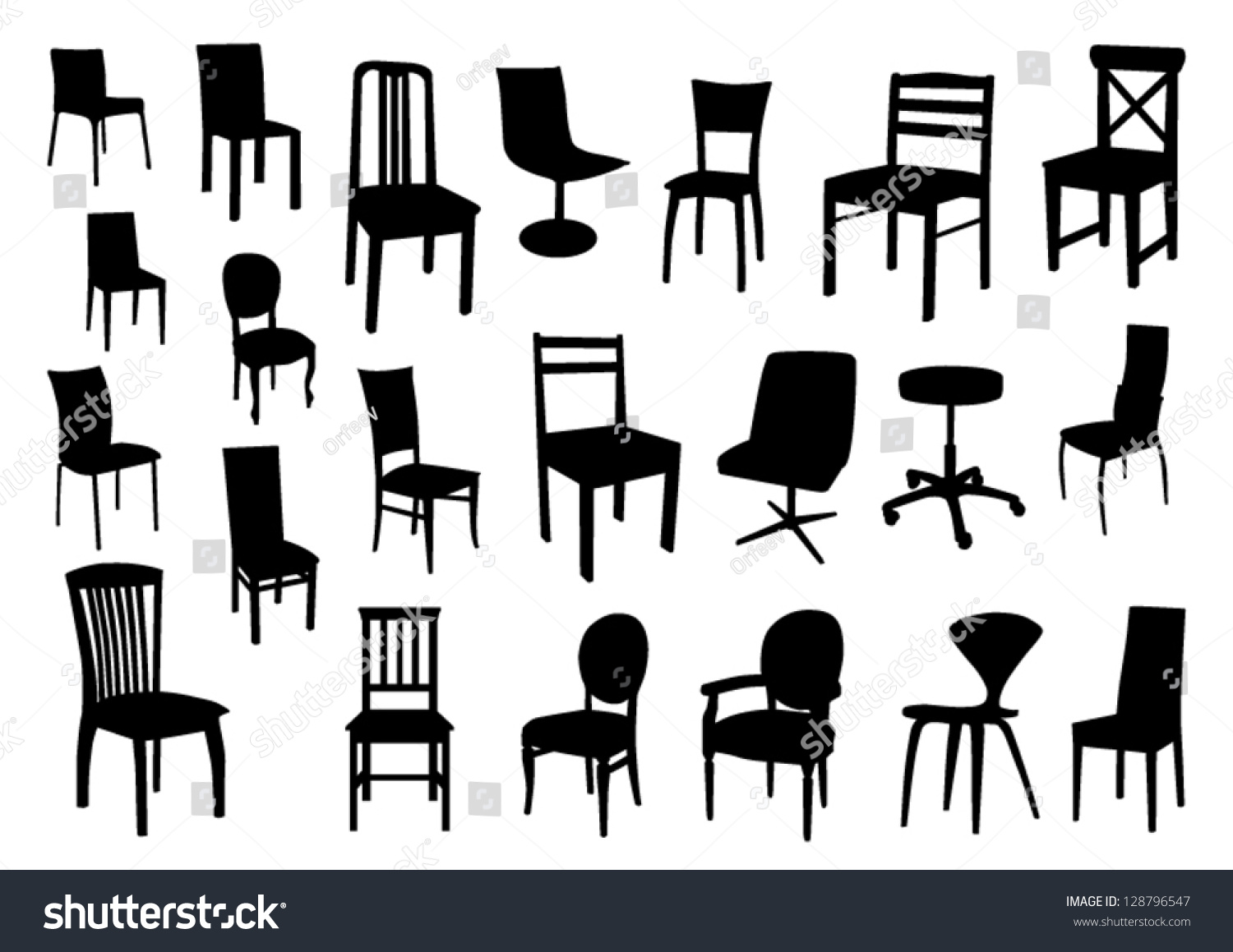 Vetor stock de Set Chair Silhouettes (livre de direitos) 128796547