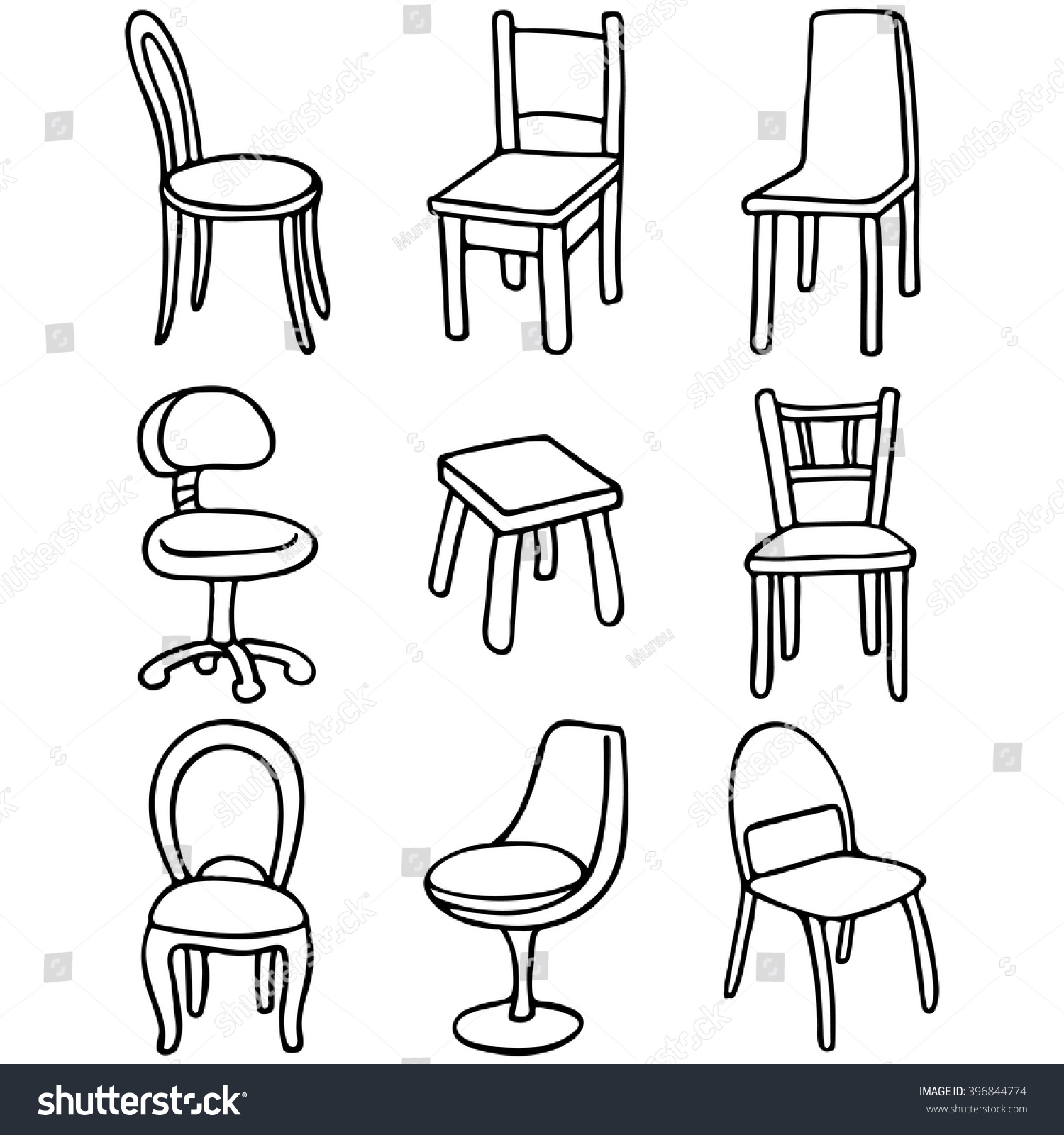 Set Chairs Set Simple Line Drawings Stock Vector 396844774 - Shutterstock