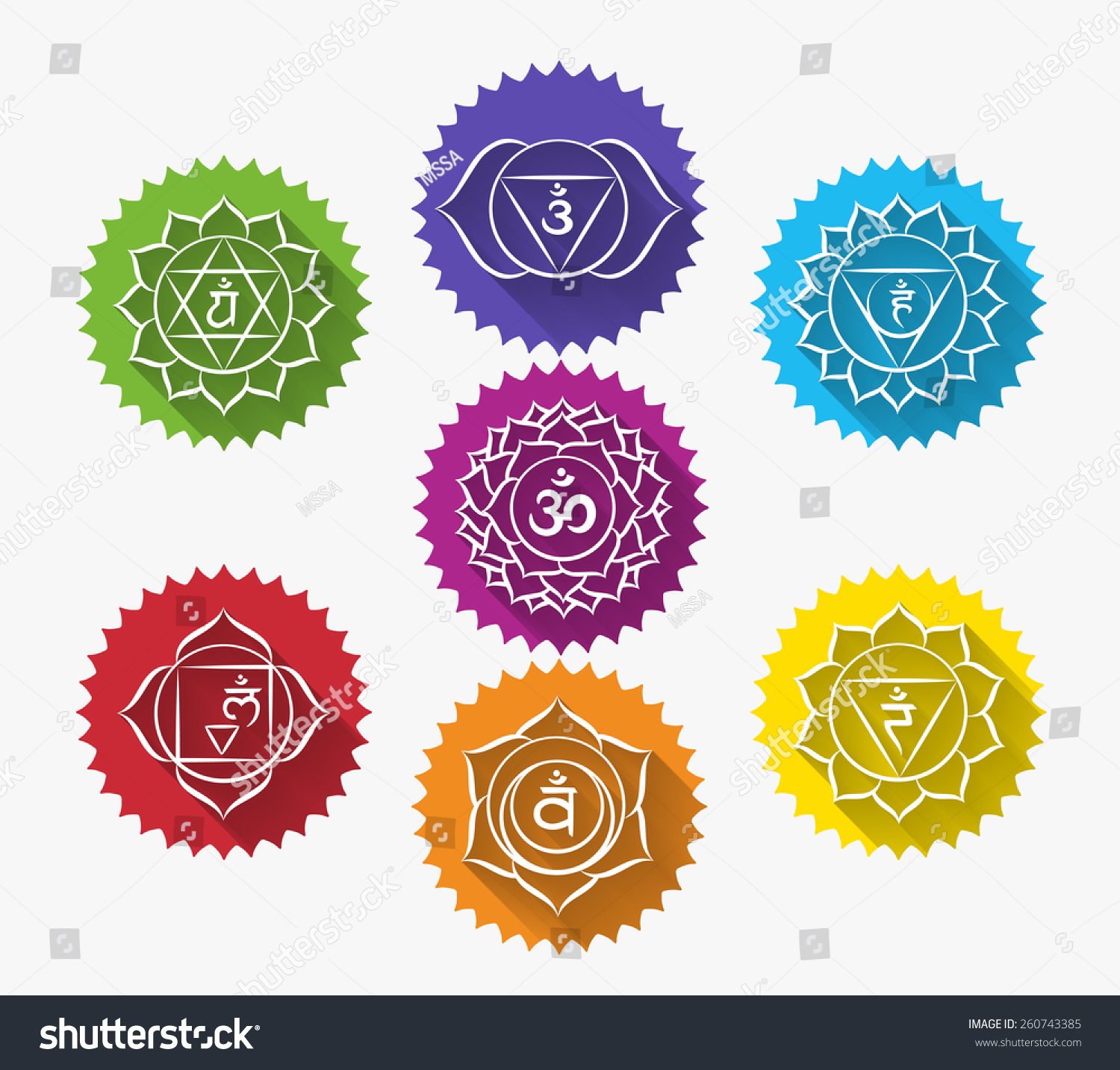 Set Chakras Symbol Meditation Spiritual Yoga Stock Vector 260743385 ...