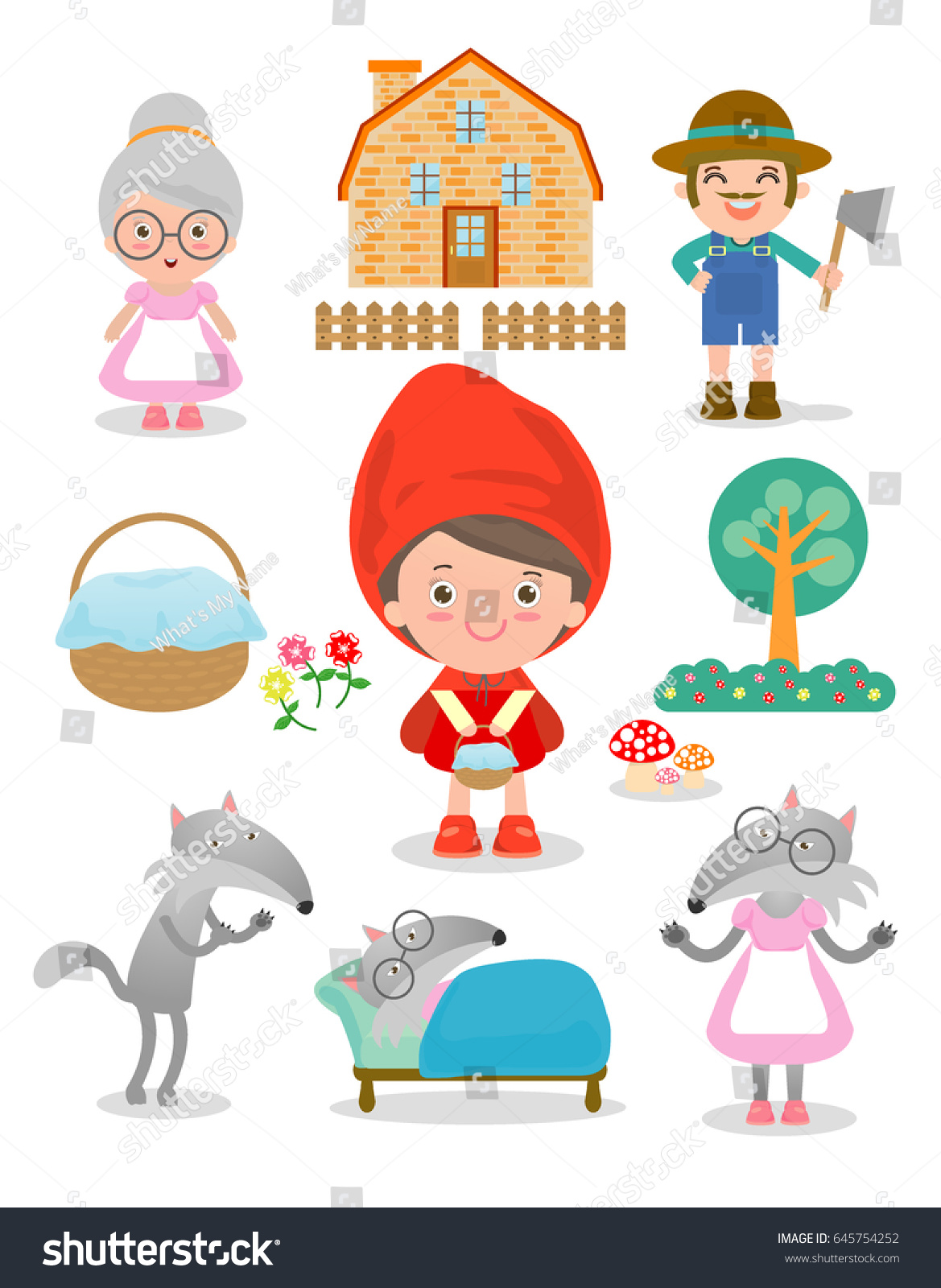 Set Characters Little Red Riding Hood Stock Vector Royalty Free