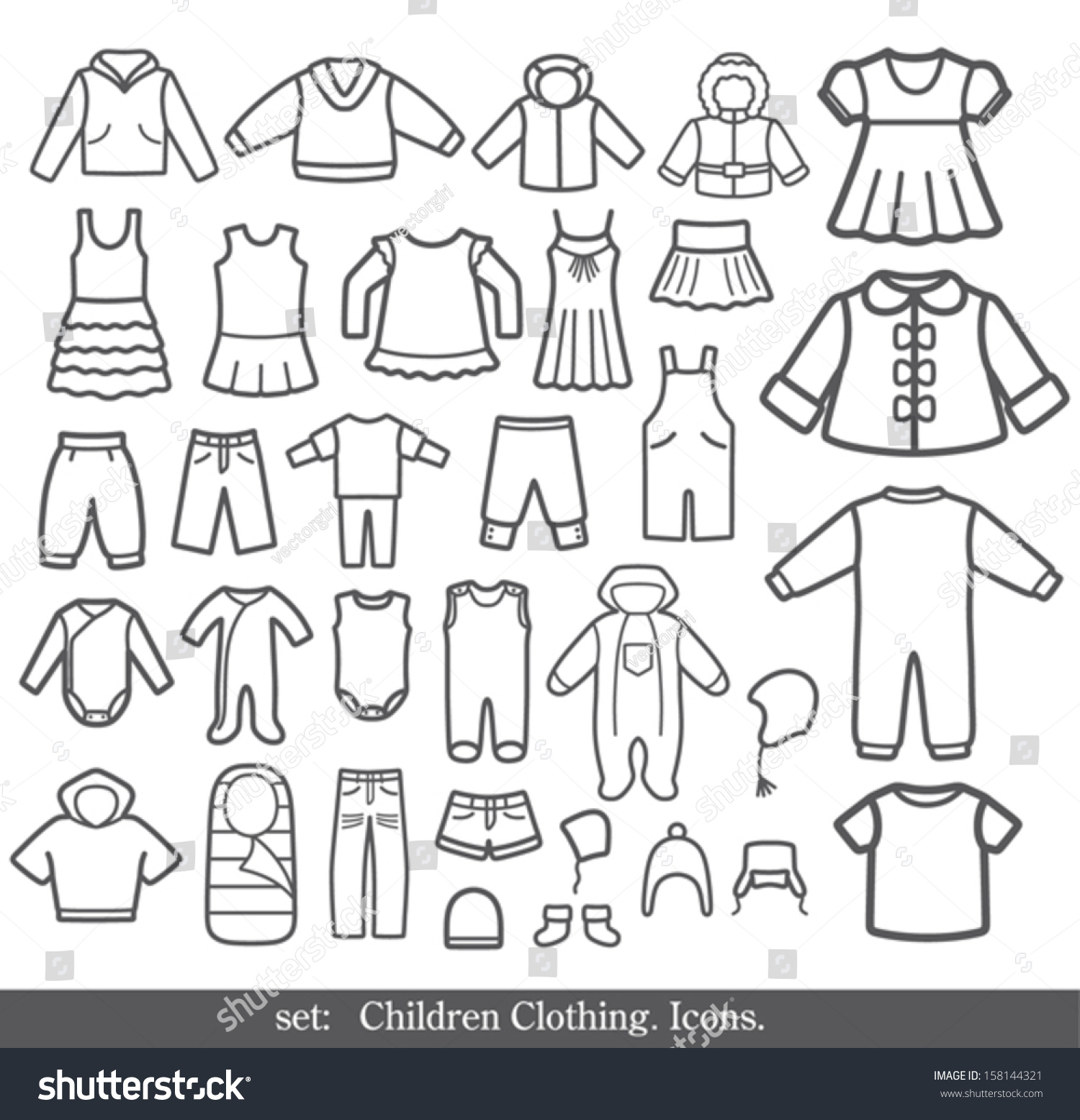 Set Of Children Clothing. Vector Icons. - 158144321 : Shutterstock