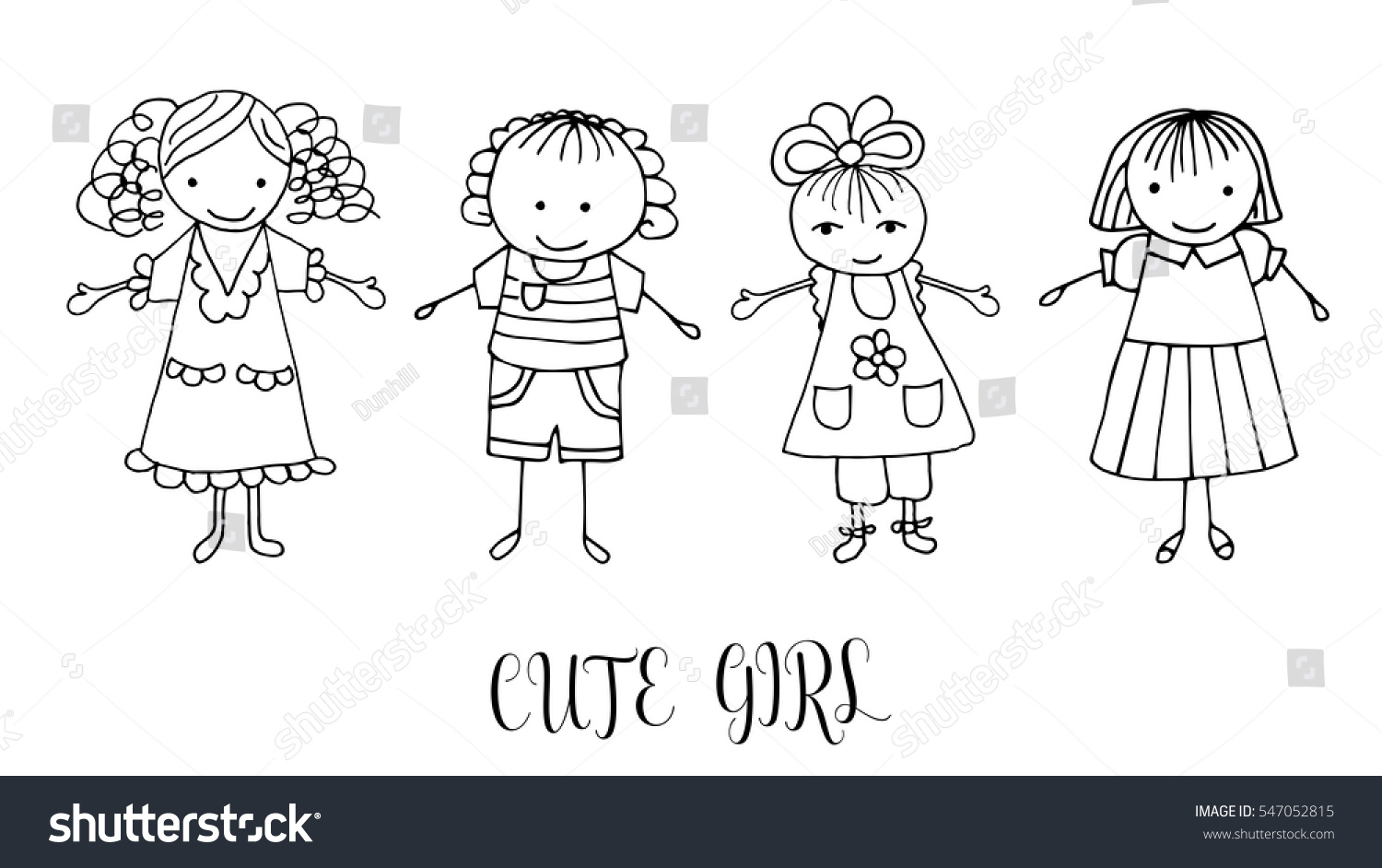 Set Children Drawing Girls Template Painting Stock Vector Royalty Free