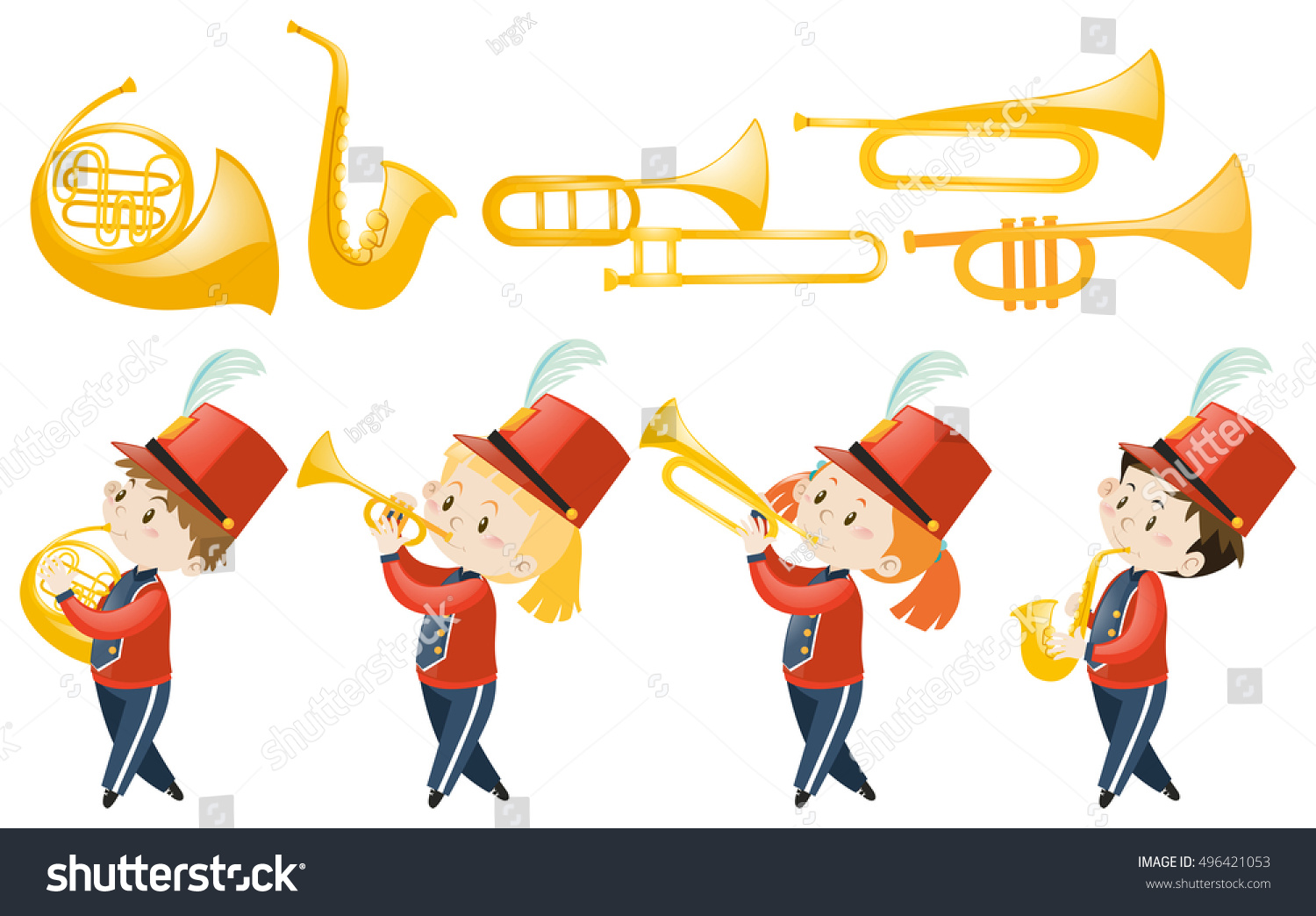 Set Of Children Playing Musical Instruments Illustration - 496421053 ...