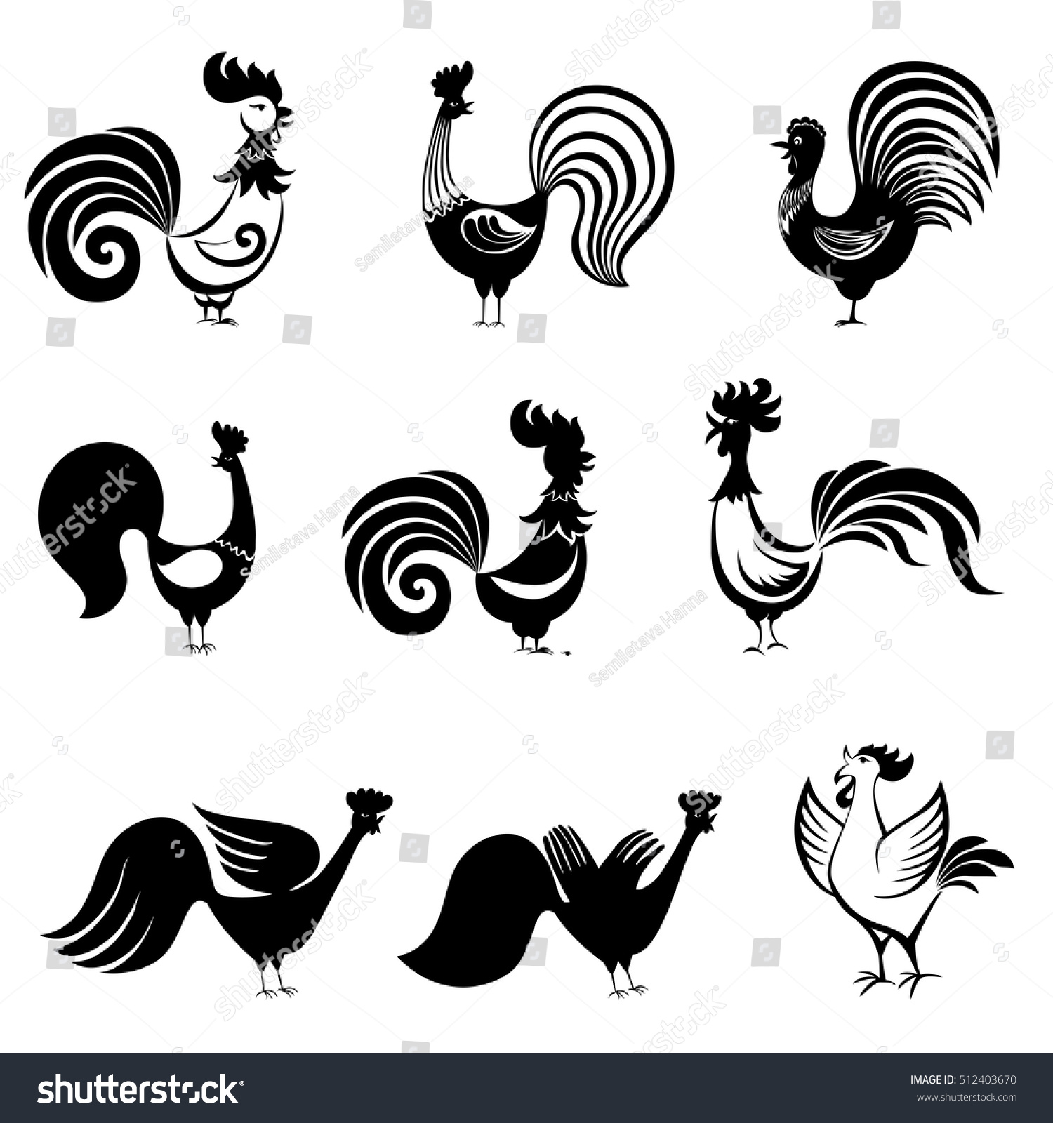 Set Chinese Zodiac Roosters Black Roosters Stock Vector (Royalty Free ...