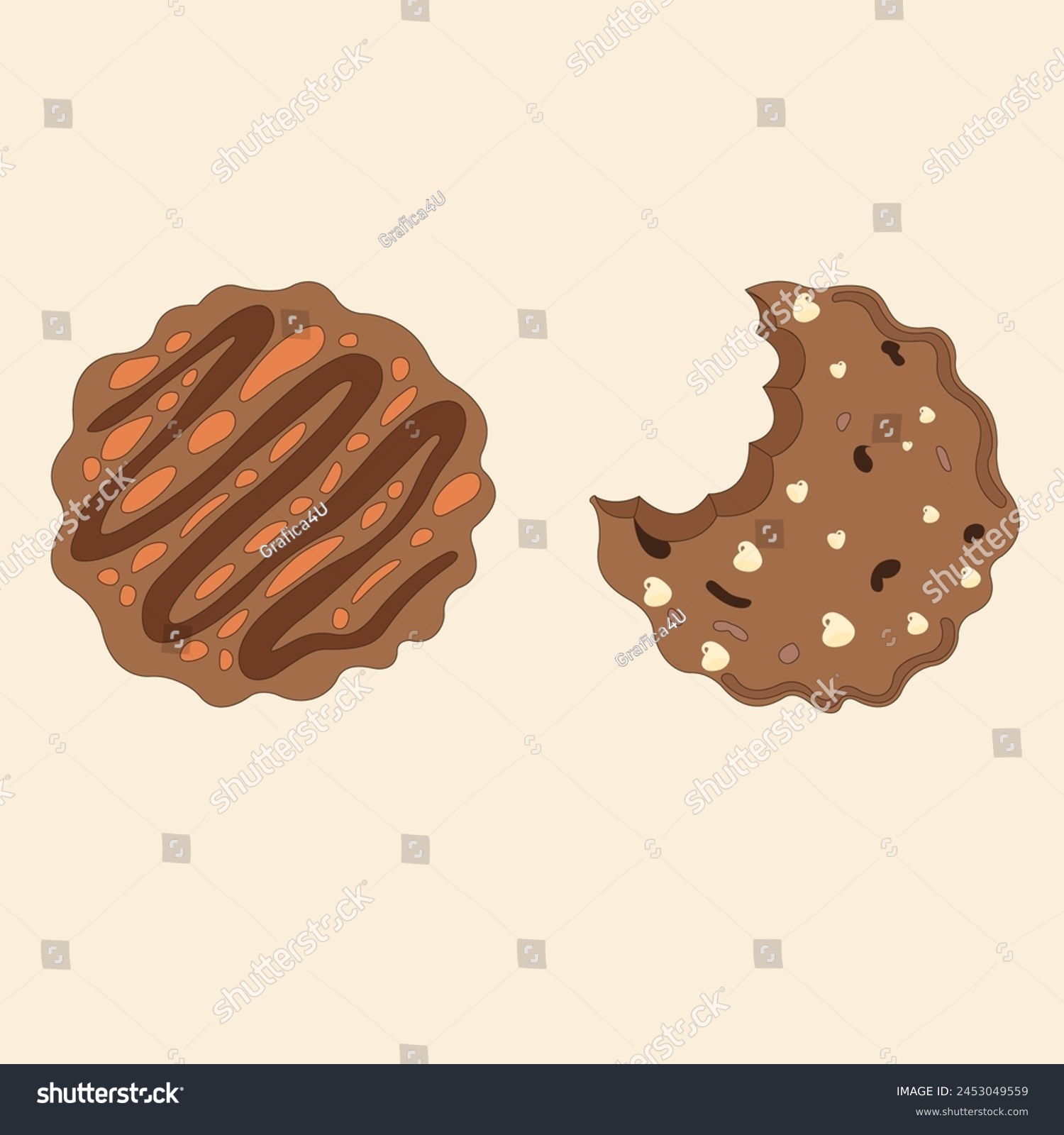 SVG of Set of chocolate chip cookies.Chocolate drop cookies realistic vector top view. Bitten, broken, and vector illustration set svg