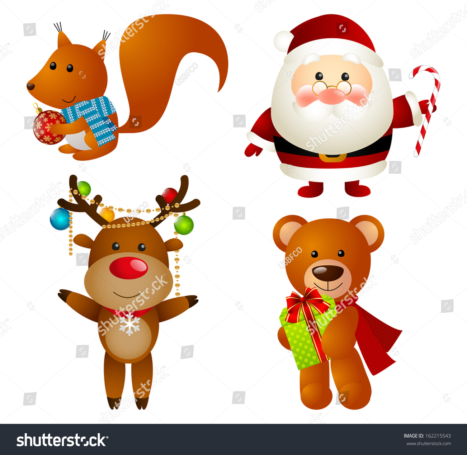 Set Of Christmas Cartoon Characters Stock Vector Illustration 162215543 : Shutterstock