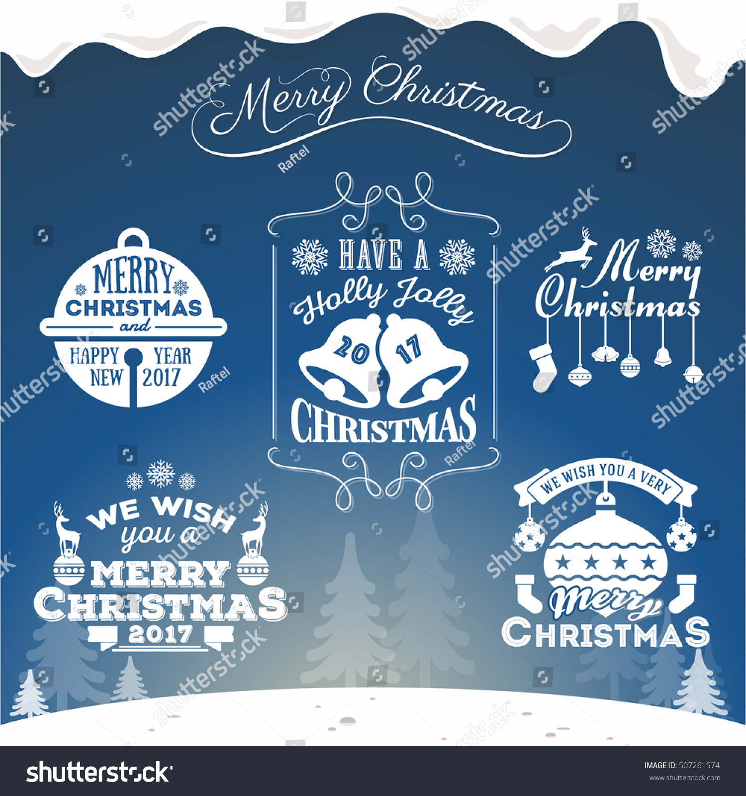 Set of Christmas decoration typography tag and label design Merry Christmas and happy new year