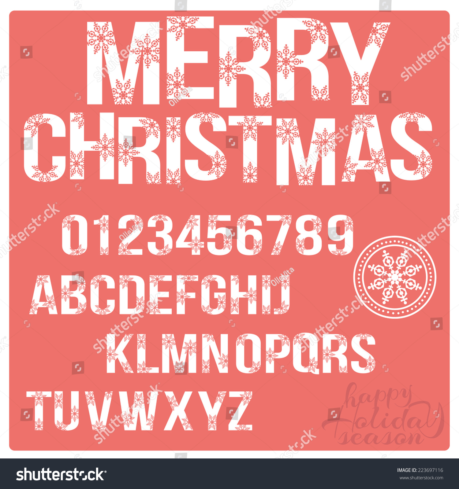 Set Christmas Stylized Alphabet Numbers Snowflakes Stock Vector Royalty Free