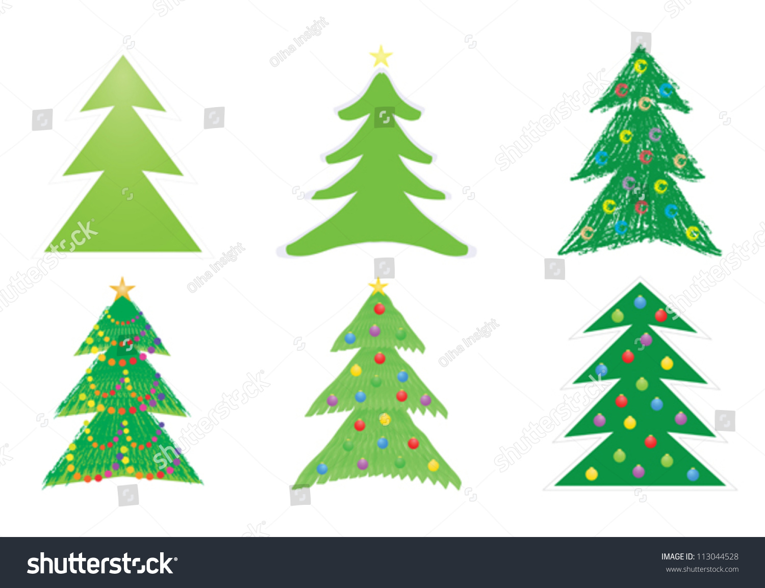 Set Of Christmas Tree Drawings Vector Illustration - 113044528 ...