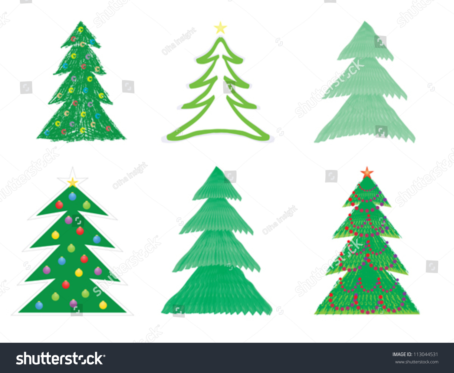 Set Of Christmas Tree Drawings Vector Illustration - 113044531 : Shutterstock