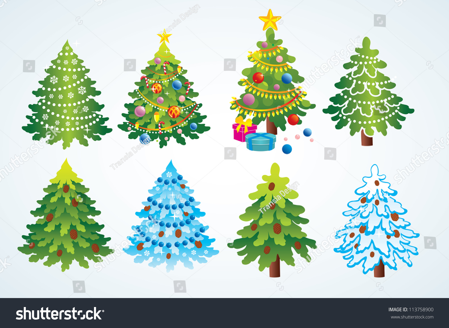 Set Of Christmas Trees Stock Vector 113758900 : Shutterstock