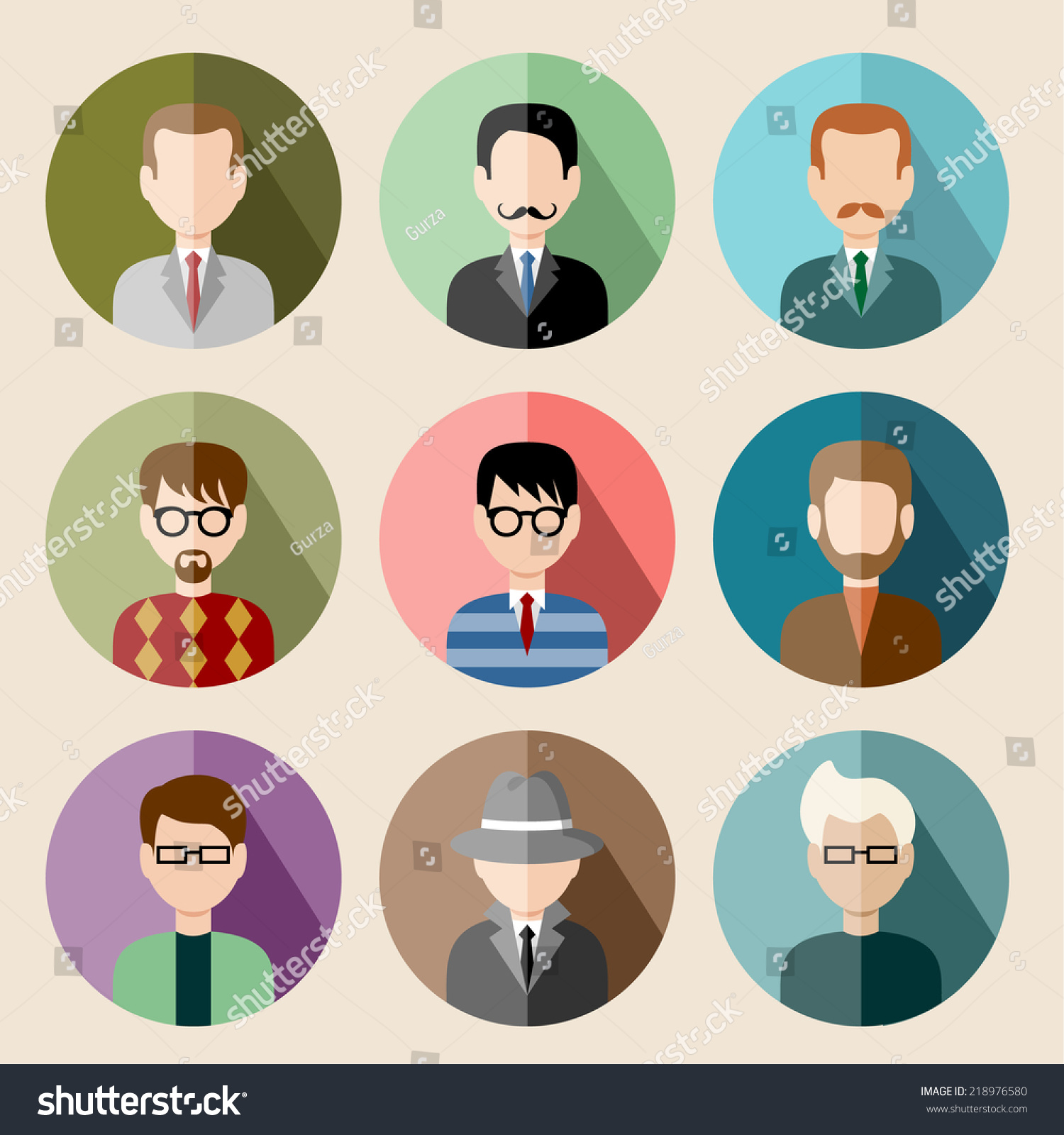 Set Circle Flat Icons Man Vector Stock Vector 218976580 - Shutterstock