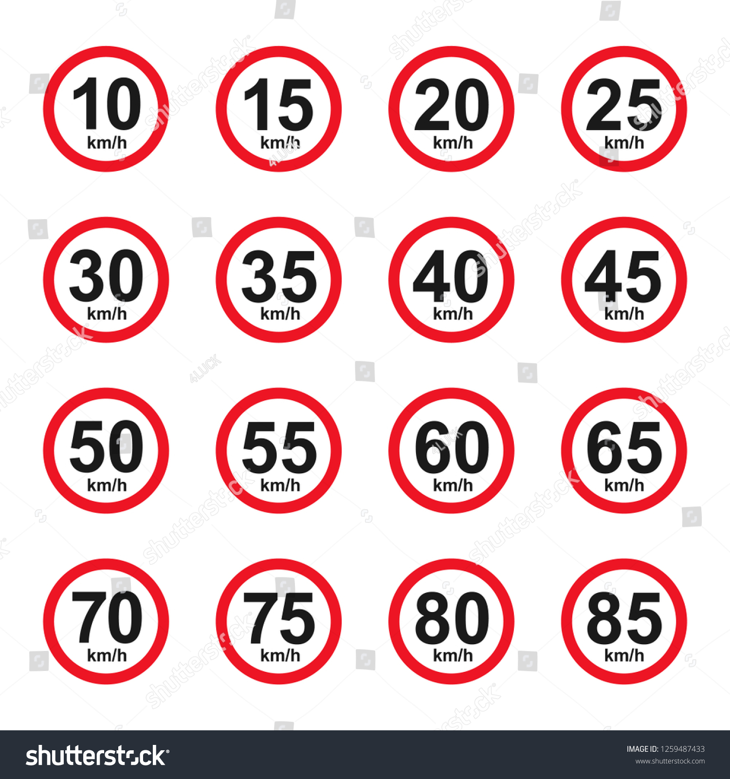 Set Circle Speed Limit Sign Stock Vector (Royalty Free) 1259487433