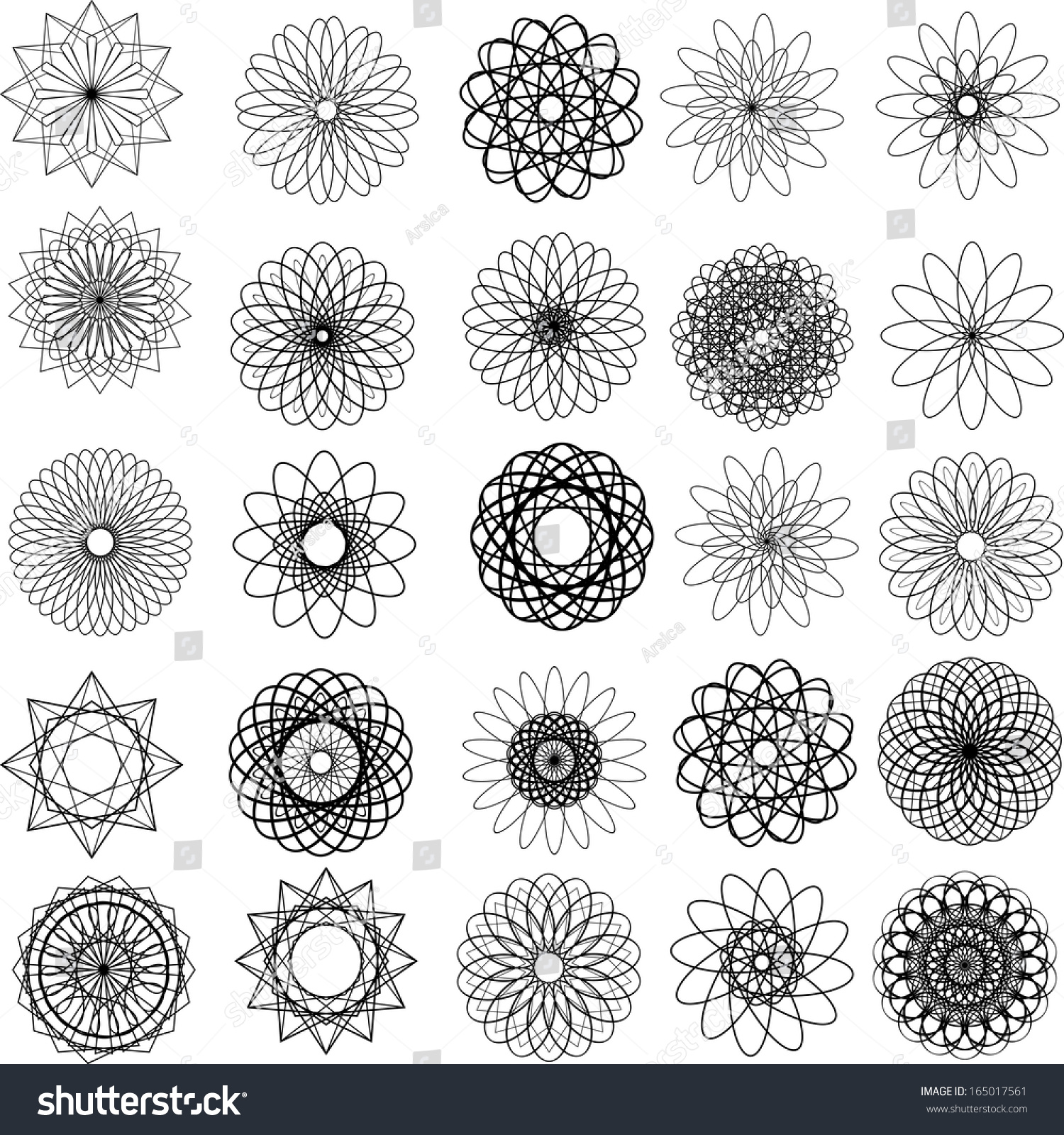 Set Of 25 Circular Design Elements Spirograph. Vector Templates ...