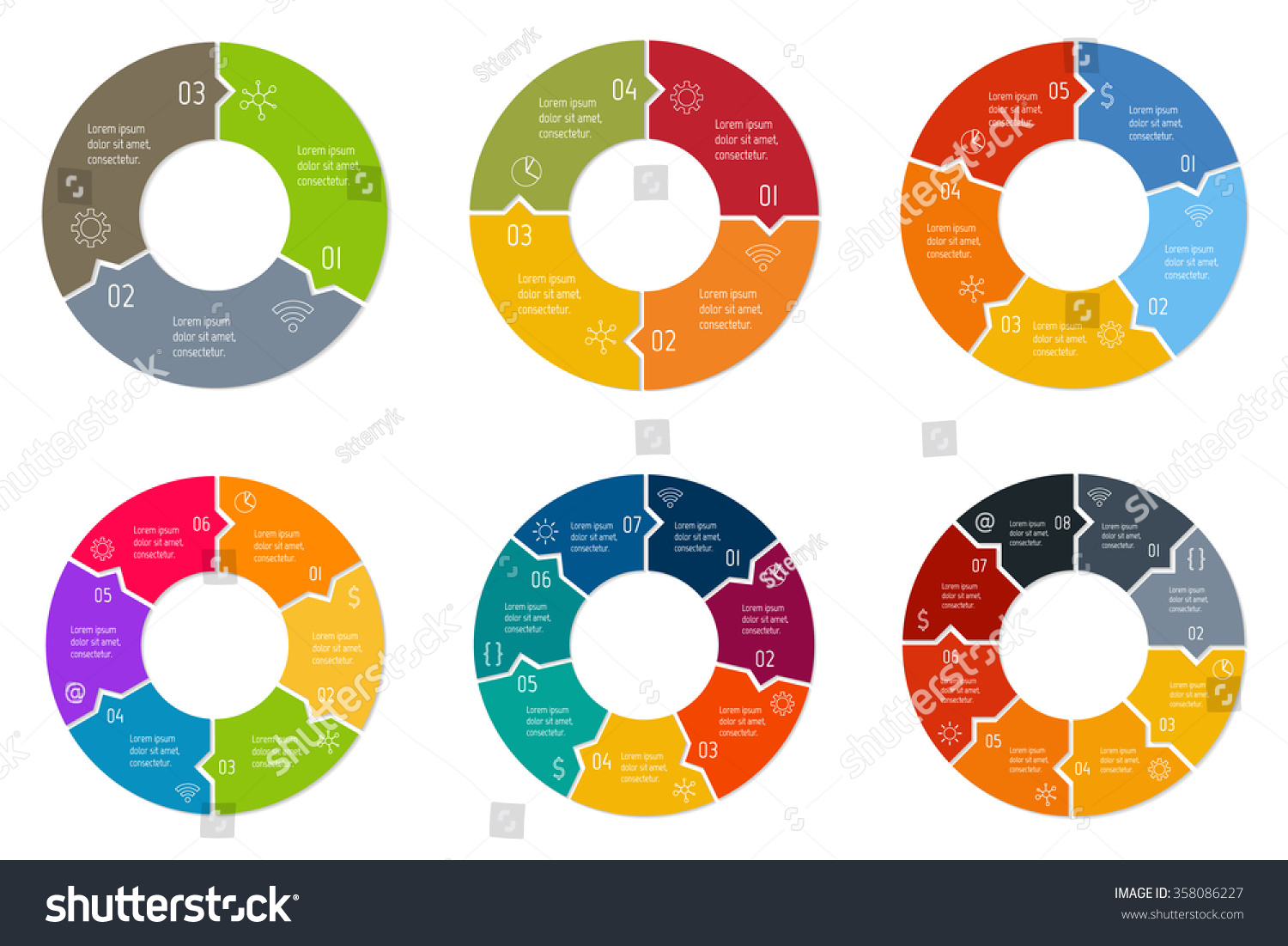 Vektor Stok Set Circular Puzzle Infographic Diagrams Vector Tanpa Royalti 358086227 Shutterstock 0617