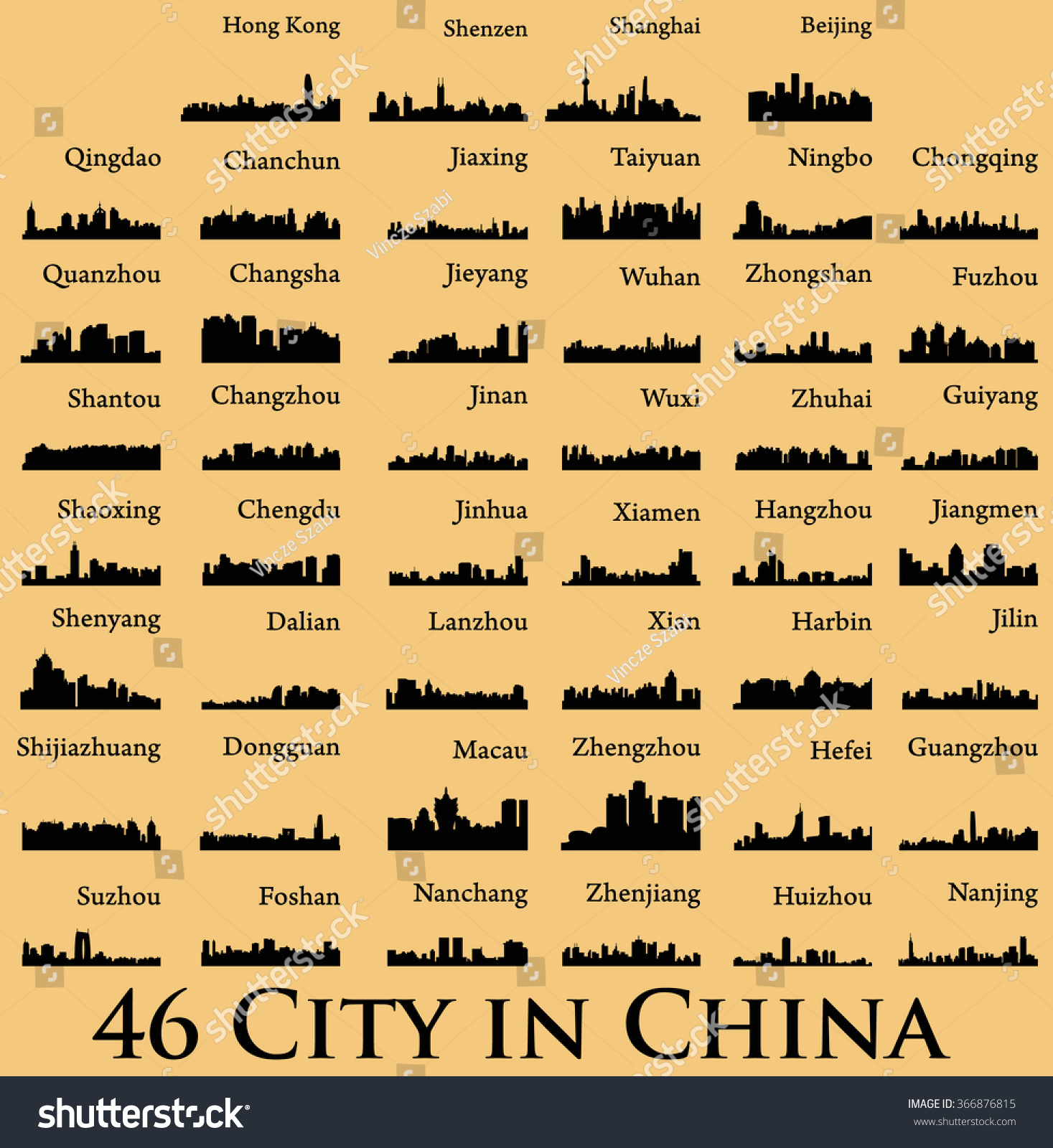 Set 46 City Silhouette China Hong Stock Vector Royalty Free 366876815