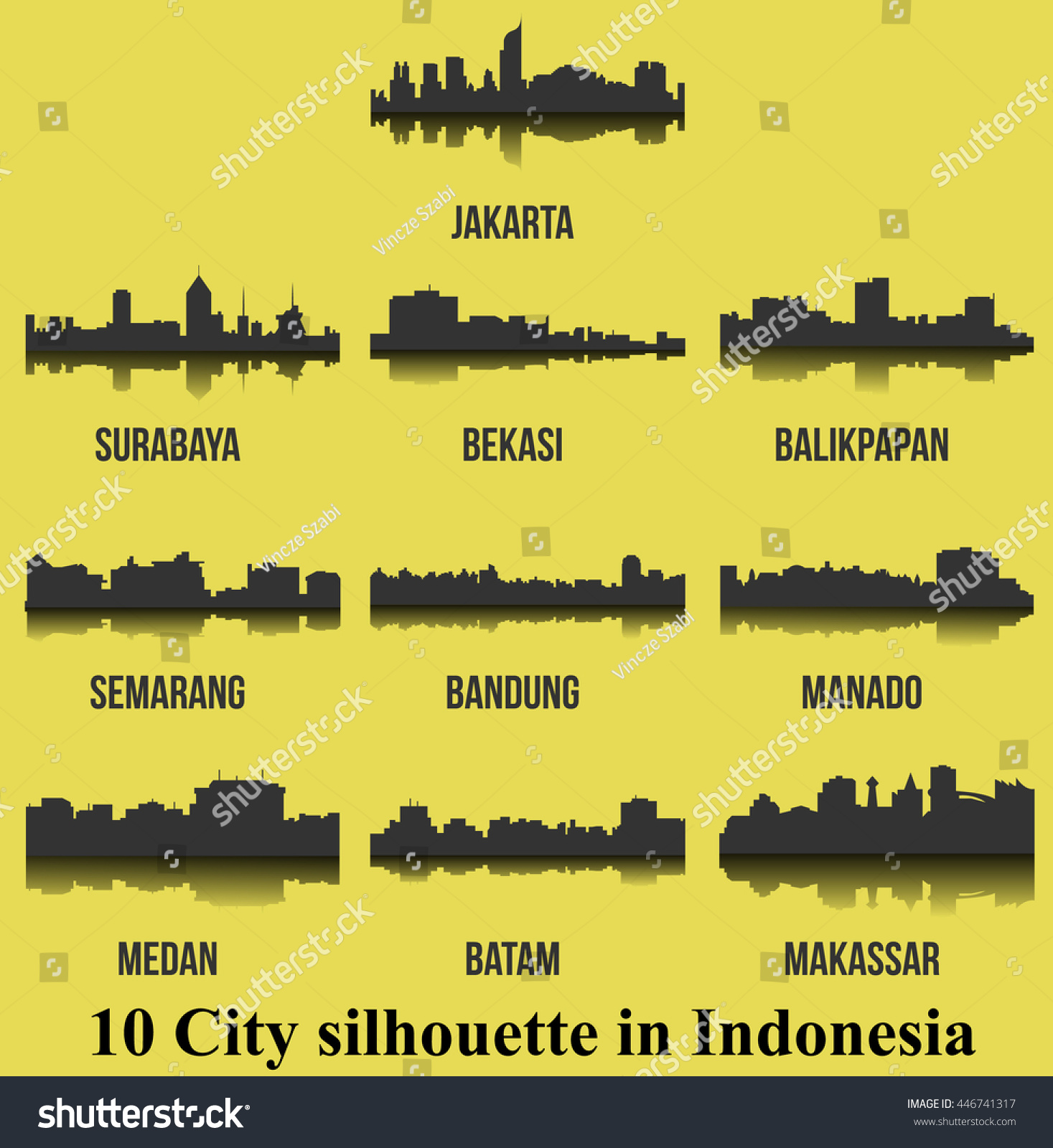 Set 10 City Silhouette Indonesia Jakarta Stock Vector ...