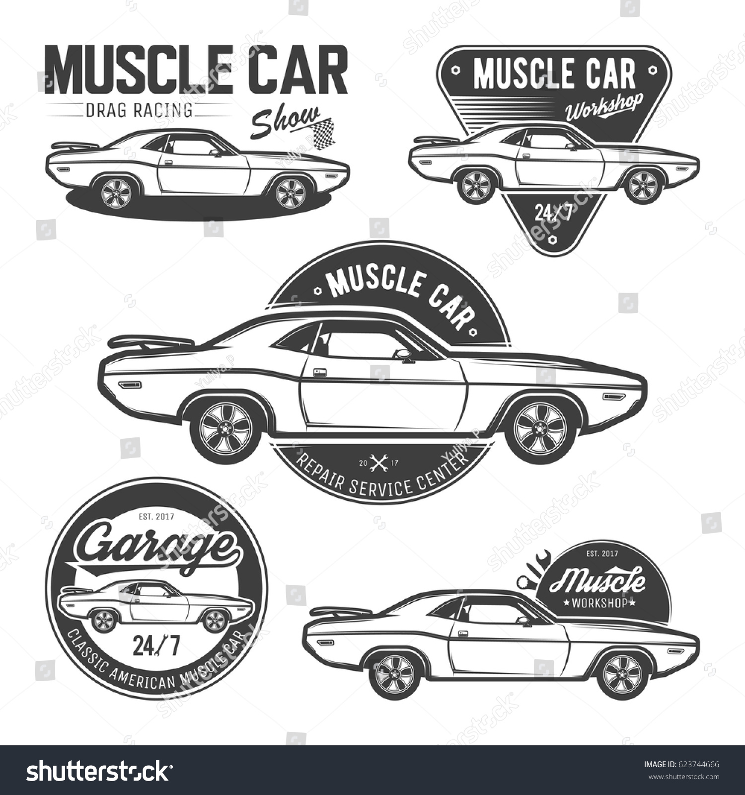 Set Classic Muscle Car Emblems Logos Stock Vector (Royalty Free) 623744666