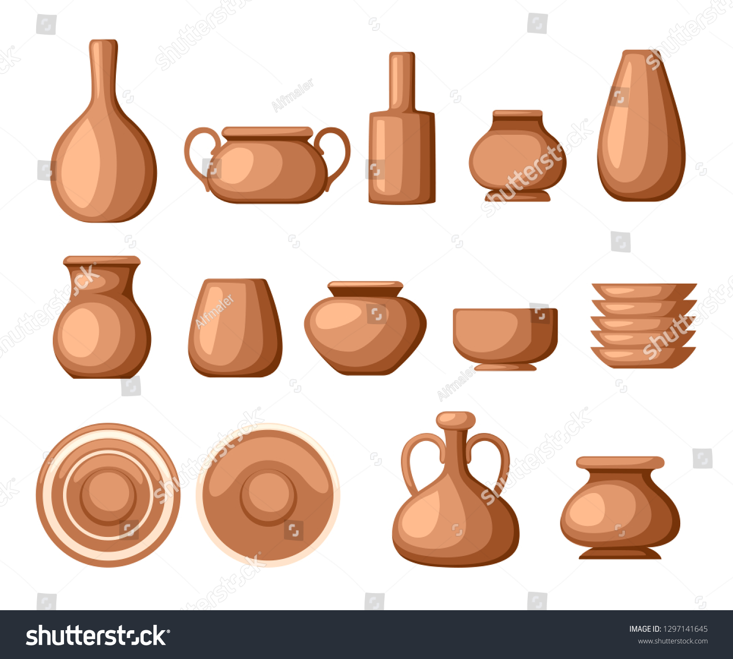 Set Clay Crockery Kitchenware Dishes Plates Stock Vector (Royalty Free ...