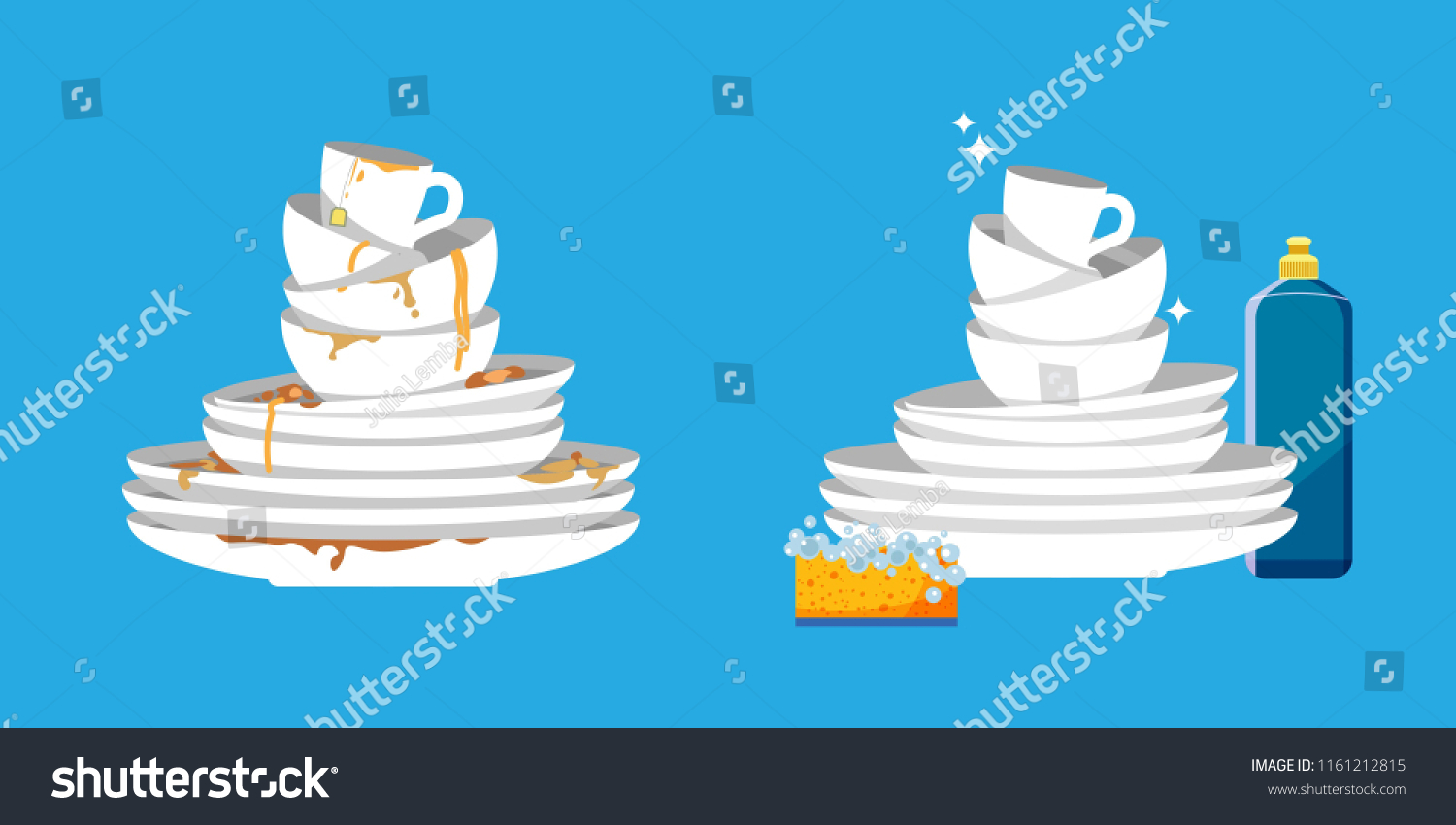 Set Clean Dirty Dishes On Blue Stock Vector (Royalty Free) 1161212815