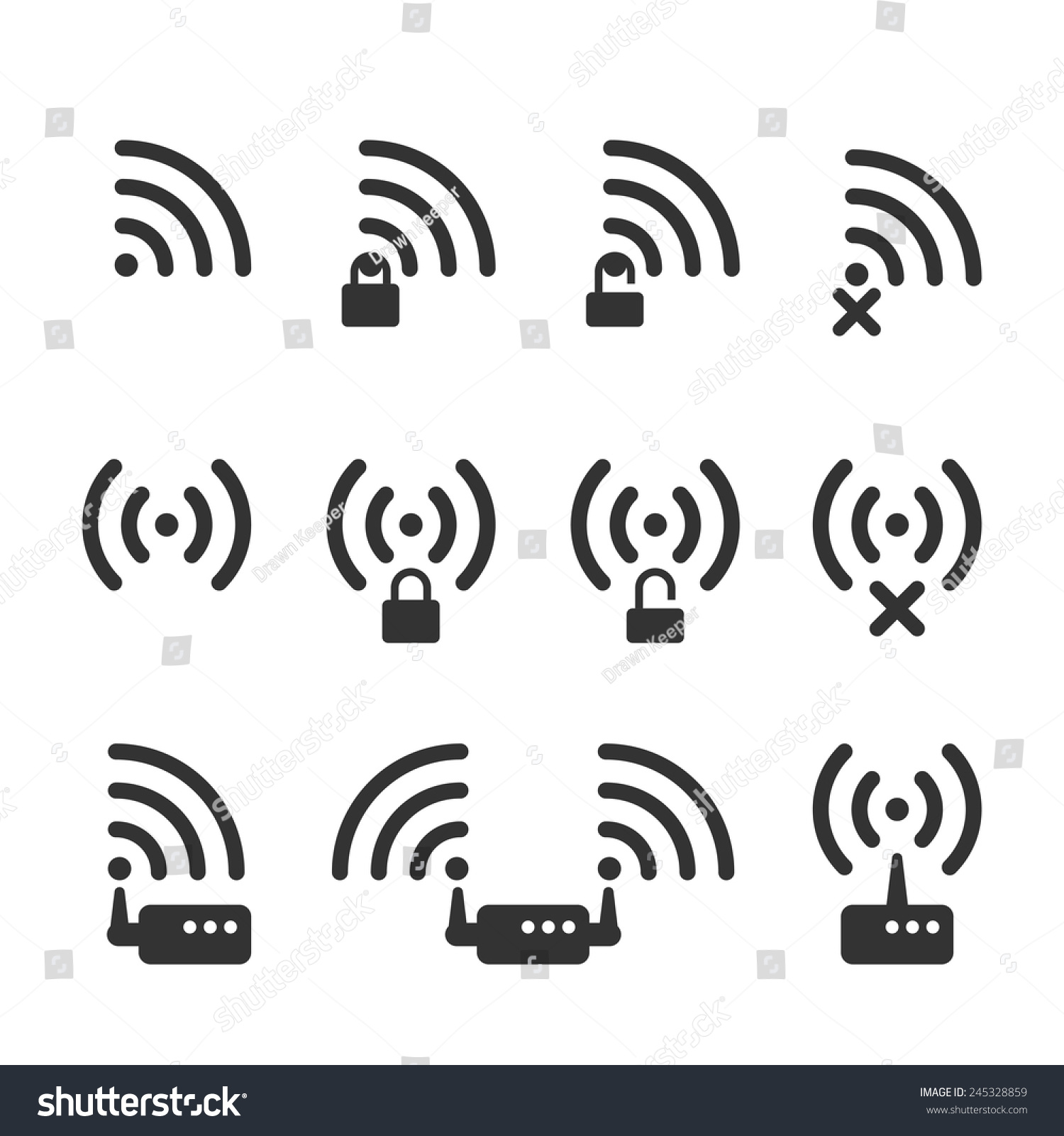 Set Clear Wifi Icons These Pictograms Stock Vector (Royalty Free) 245328859