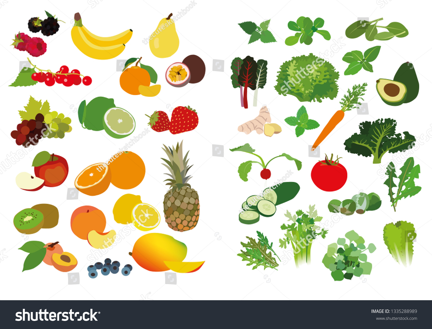 Set Clip Arts Fruits Vegetables Stock Vector (Royalty Free) 1335288989 ...