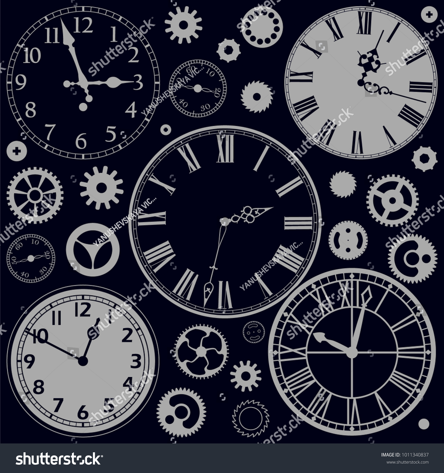 Set Clock Faces Parts On Black Stock Vector (royalty Free) 1011340837