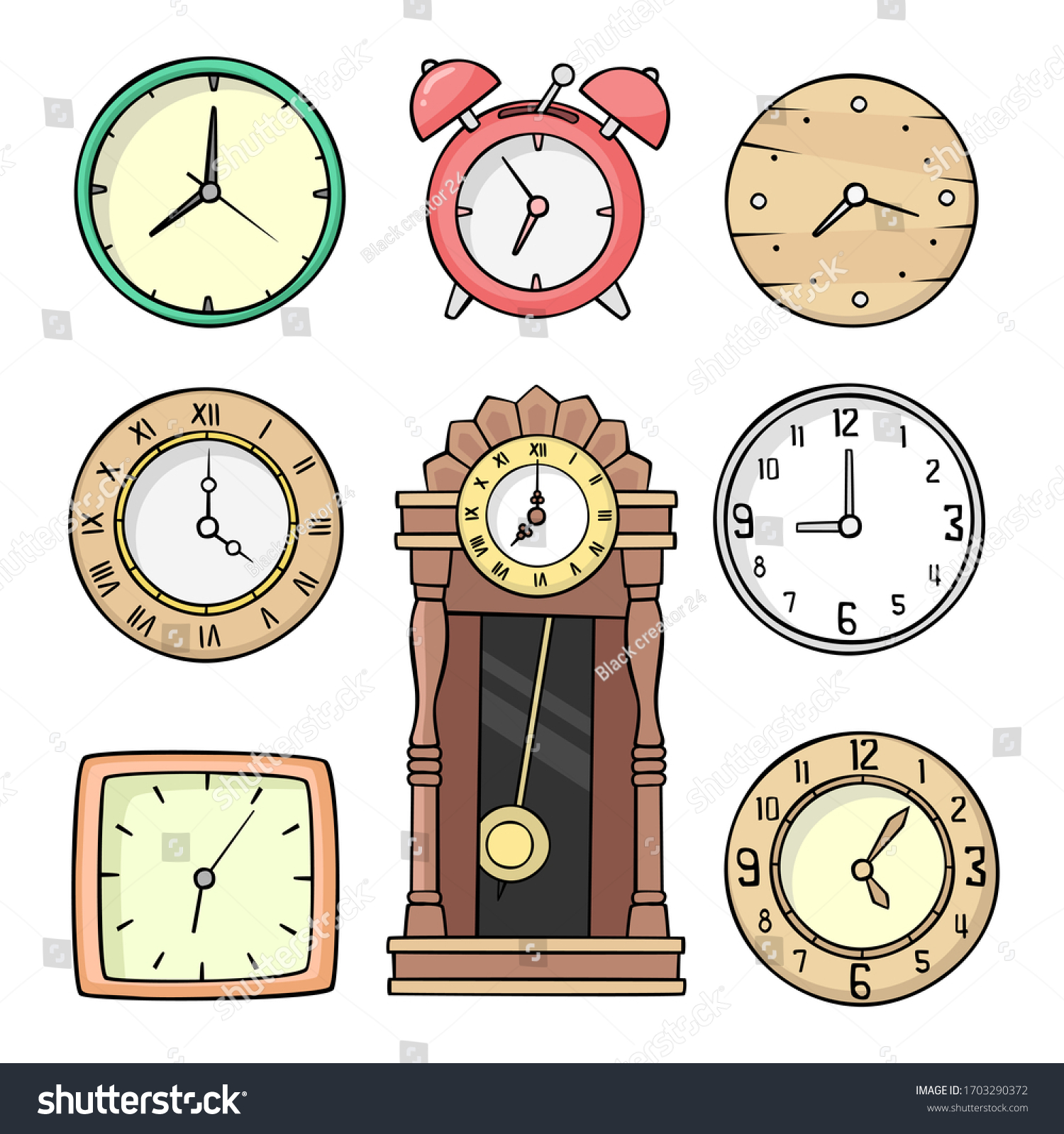 Set Clocks Drawing Style Vector Stock Vector (Royalty Free) 1703290372