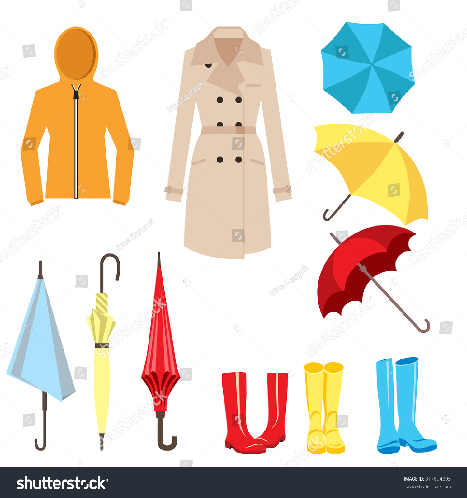 Set Clothes Accessories Rainy Weather Umbrella Stock Vector 317694305 ...