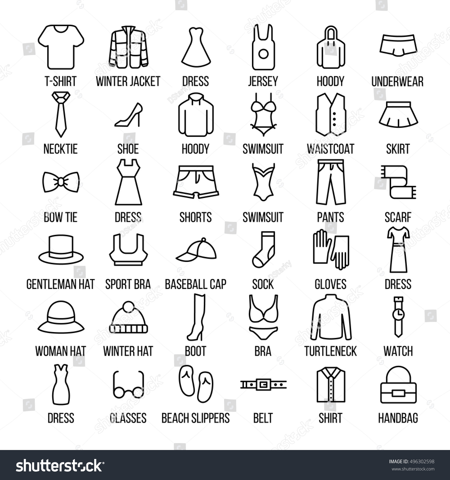 Set Clothing Icons Modern Thin Line Stock Vector 496302598 - Shutterstock